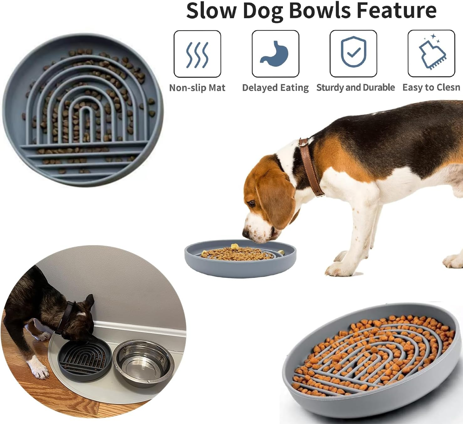 Taicols Slow Feeder Dog Bowls, Silicon Dog Bowl Slow Feeder, Non Slip Dog Slow Feeder Bowl, Cat Slow Feeder, Puzzle Silicone Dog Feeding Bowls with Suction Cups, Anti-Choking, Reduces Boredom, Anxiety image number 4