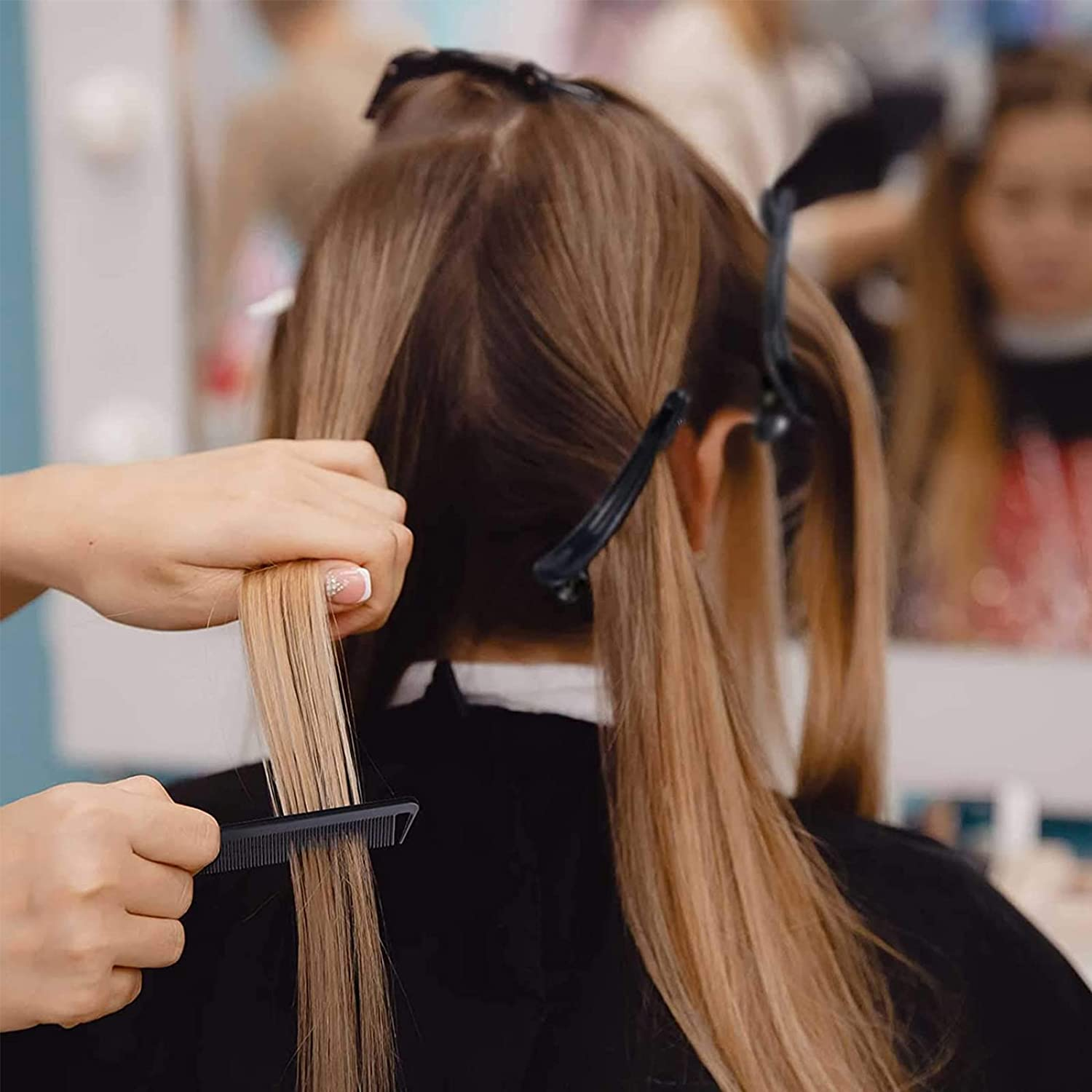 3 PCS Black Tail Combs,Carbon Fiber Stainless Steel Pintail Comb and Heat Resistant Teasing Comb,Metal Parting Combs for Hair Styling Barber Salon Hairdressing Tools image number 1