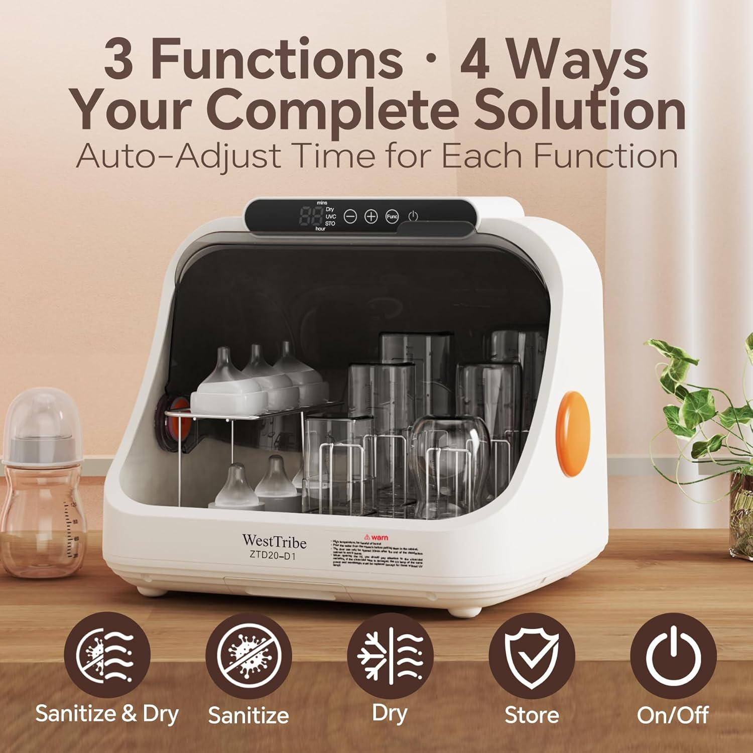 20L Baby Bottle Steriliser, UV Sterilization Baby with 3-In-1 Function, Large Capacity Baby Bottle Steriliser and Dryer,Bottle Steriliser Fast Drying & Auto Shut-Off (Upgraded Model) image number 2