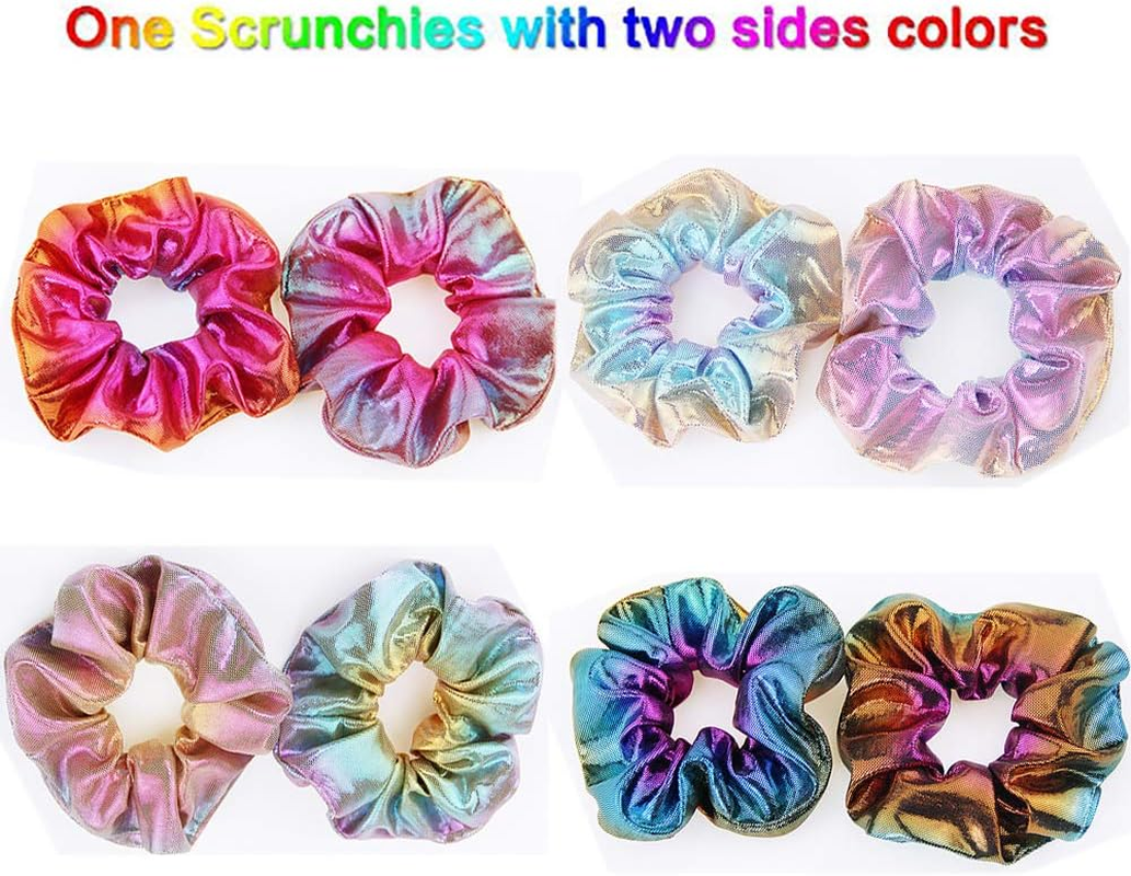 Hair Scrunchies, 8 Pack Shiny Metallic Elastic Hair Scrunchies Ties Colorful Mermaid Hair Bands Ponytail Holders Soft Hair Scrunchy Bobbles Hair Accessories for Women Girls, Gym Dance Party or Club image number 4