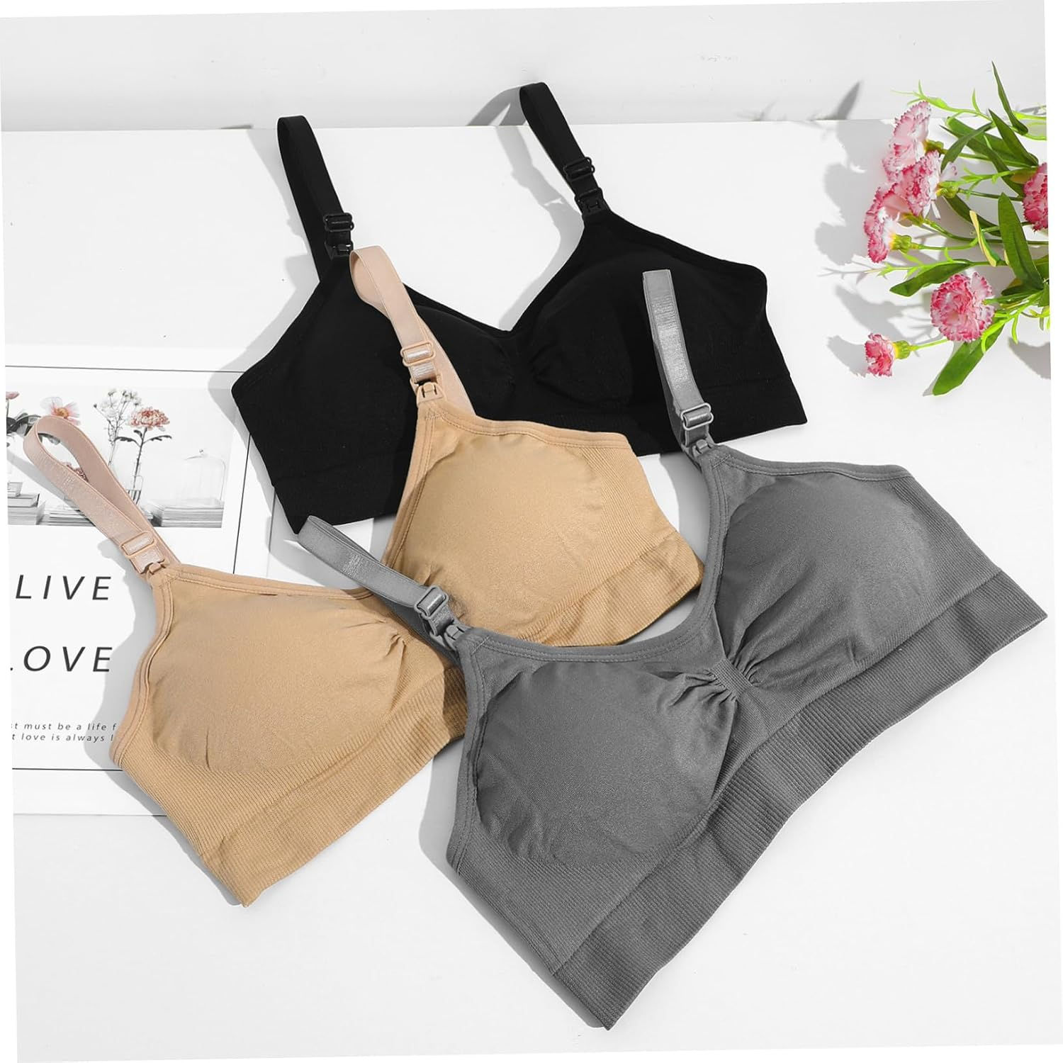 Homoyoyo 3Pcs Nursing Maternity Bras Breastfeeding Bras Soft Material Stretchy Nursing Bralette for Pregnancy Pumping Comfortable Fit Sleep