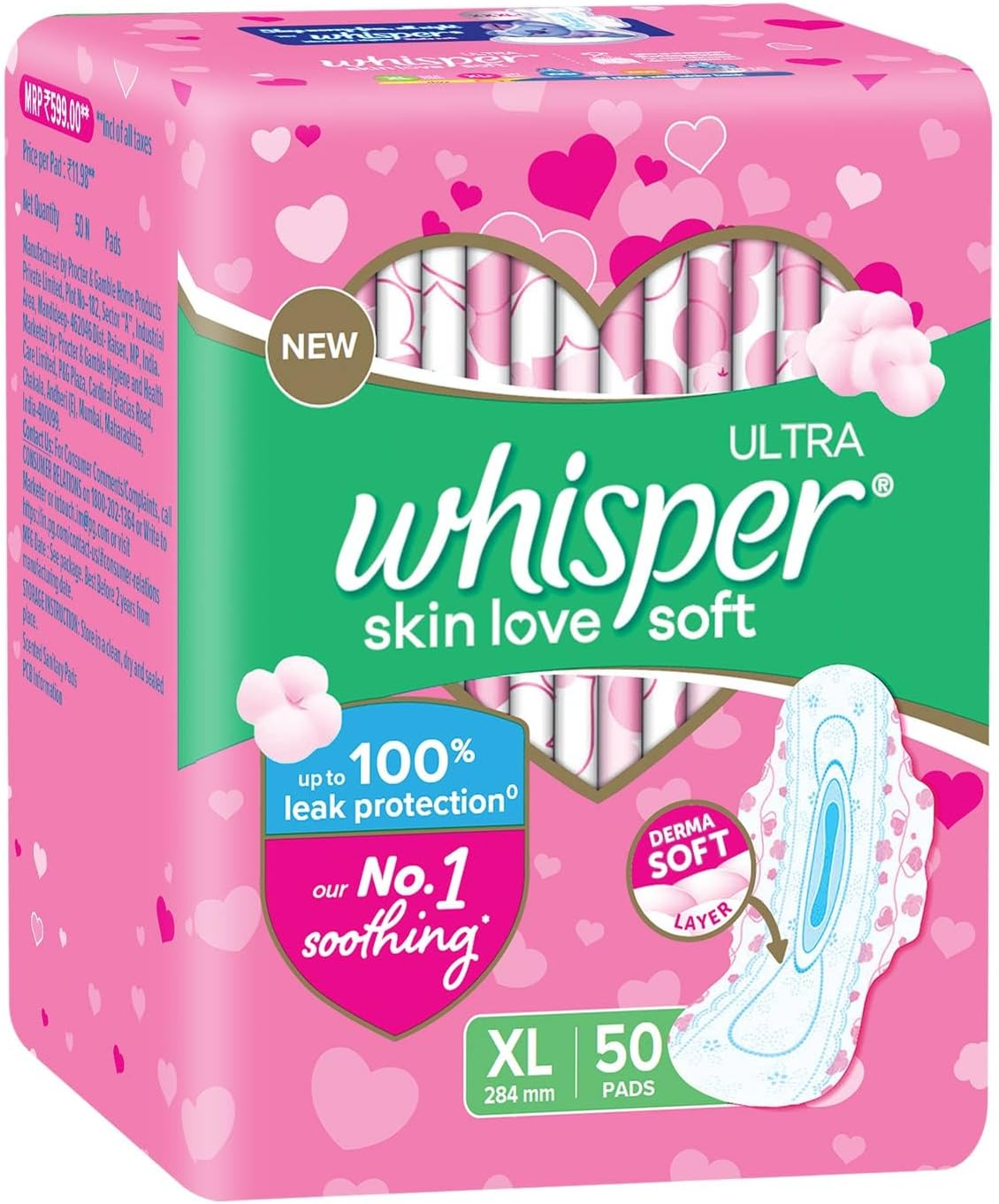 Whisper Ultra Soft Sanitary Pads - 50 Pieces (XL) image number 4