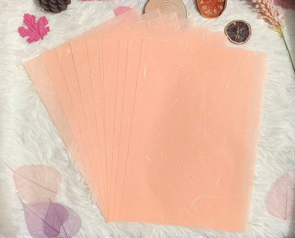 50 Sheets A4 Natural Fiber Mulberry Tree Mulberry Paper Sheets Art Tissue Washi Paper Design Craft Art Origami Suppliers Card Making DIY Crafts (Wedding Tone, A4) - Brown With Multicolor Patterns image number 3