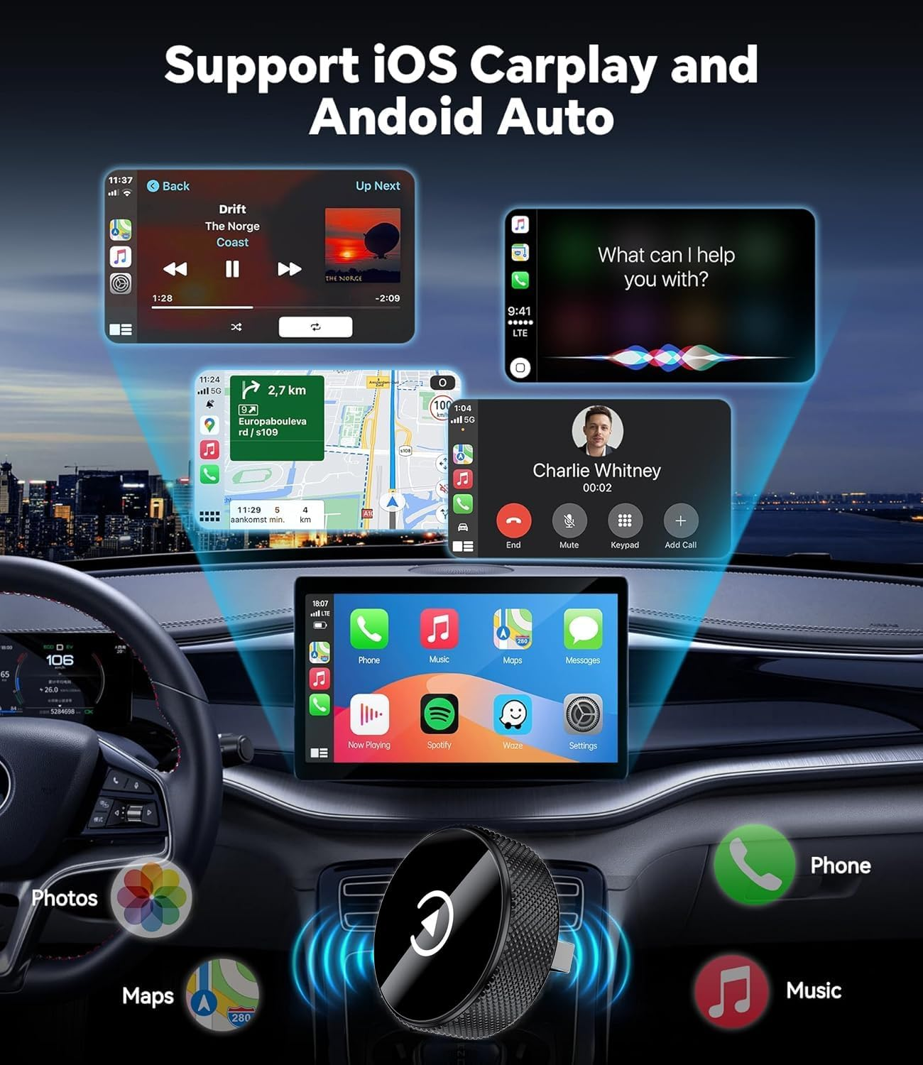 Wireless Adapter Converts Wired to Wireless for Carplay and Android - 2-In-1, Compact Size, Fast and Stable Connection, Plug & Play, USB to Usb-C/Type-C, Stable Control with No Latency image number 2