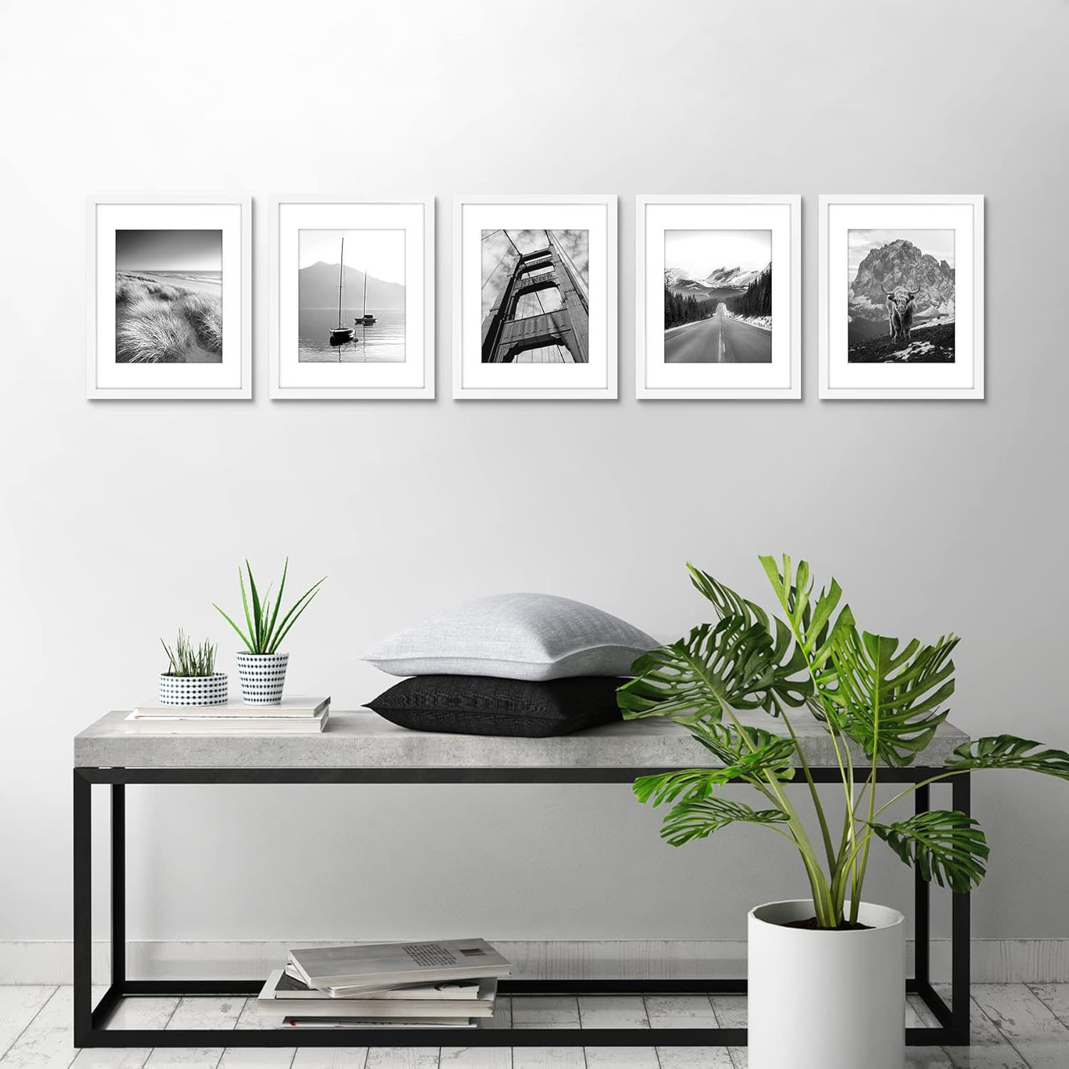 Americanflat 11X14 Picture Frame with Polished Plexiglass - Set of 5 - Use as 8X10 Frame with Mat or 11X14 Frame without Mat - Galleria Collection - Gallery Wall Frame Set for Wall Display - White image number 5