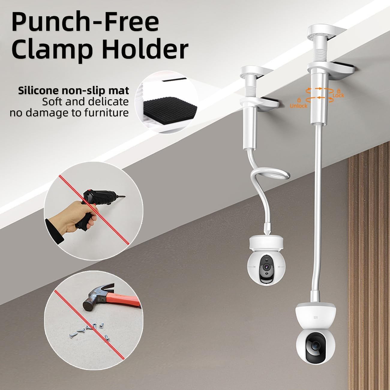 Eymann Universal Baby Monitor Mount - No Drilling Required, Compatible with Arlo, Motorola, Hello Baby & Most Monitor Cameras with 1/4 Screw, Adjustable Gooseneck, Tabletop Mount image number 3