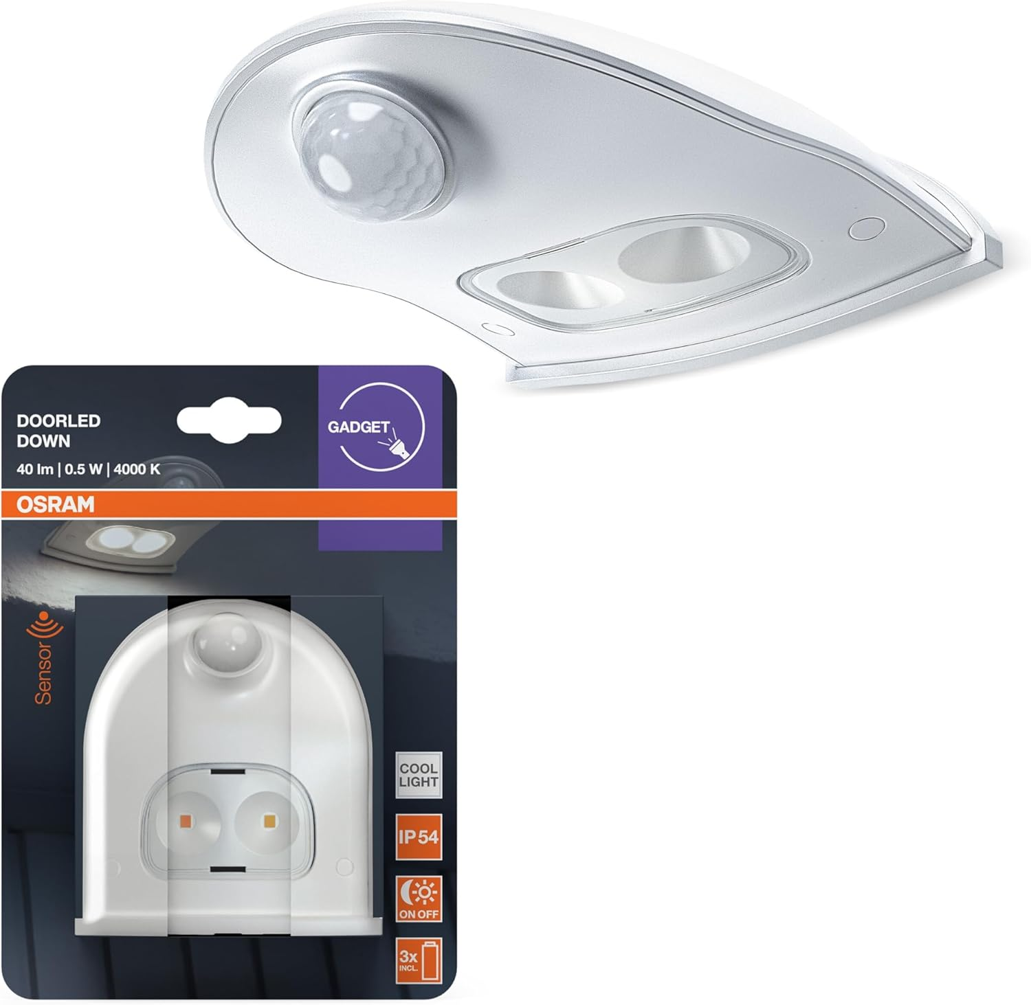 OSRAM Door LED Motion Sensor Light Battery Operated 4000K 40Lm 0.95W IP54 White Downward Light for Entryways image number 3