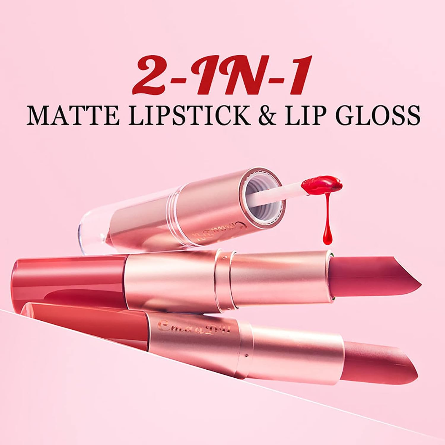 Enmart 3 Pcs 2-In-1 Lipstick Lip Gloss Set, Lipstick Female Durable Moisturizing Lip Gloss, Waterproof Long Lasting Non-Stick Velvet Lips Tint Nude Lip Sticks Woman Makeup Cosmetics for Women image number 3
