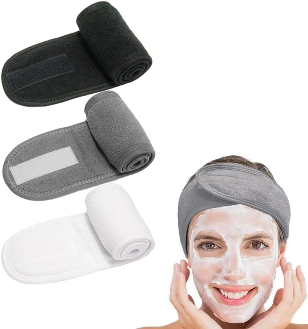 Pack of 3 Cosmetic Headband Terry Cloth Hair Protection Band with Fastening for Cosmetic Treatments Hair Protection for Make-Up, Sports, Yoga image number 1