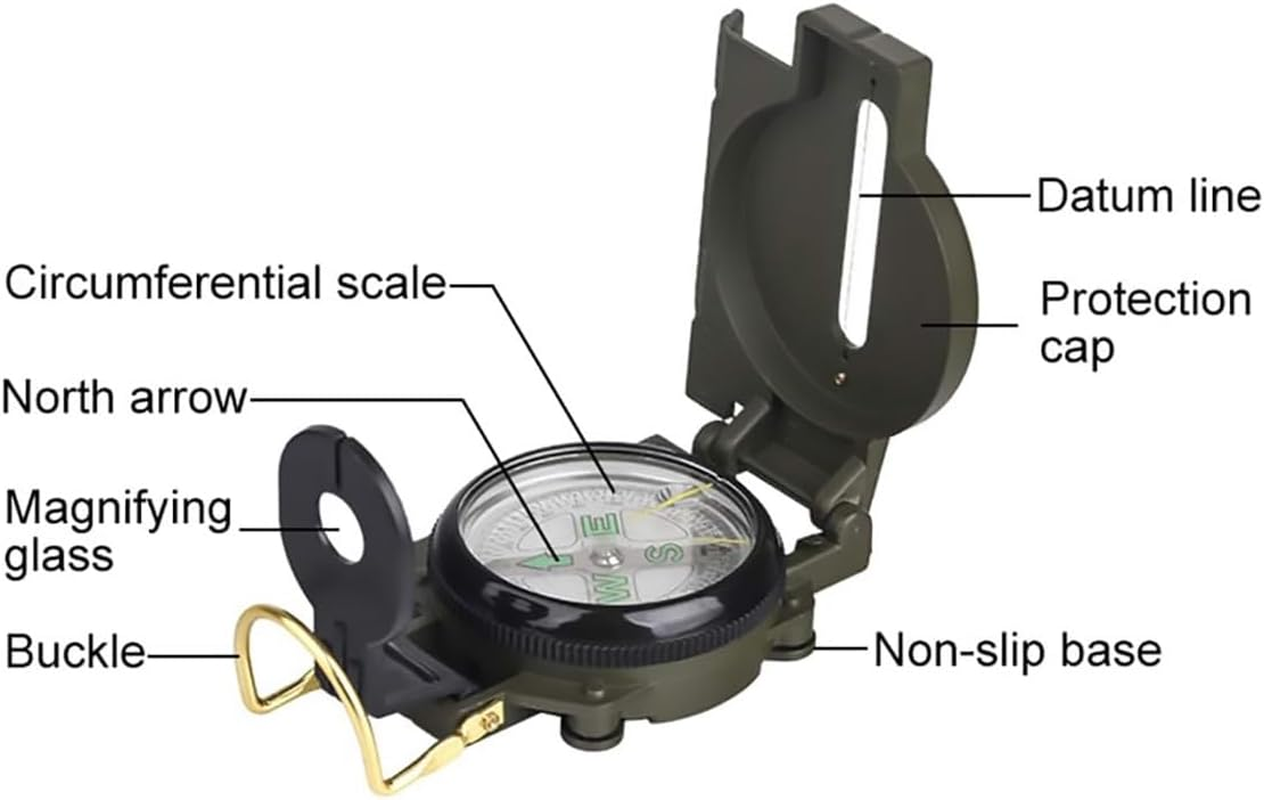 AIMALL Metal Compass DC45-2A with Magnifying Glass Portable Army Green Outdoor Navigation Tool for Hiking Camping Orienteering 3.03X2.28In image number 5