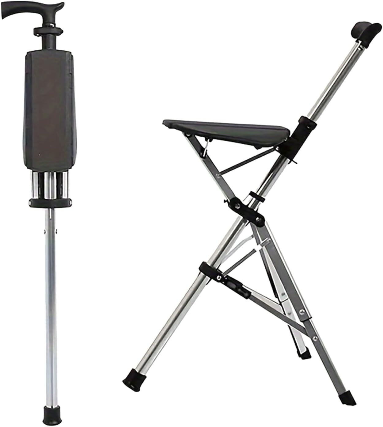 Cane with Seat Folding Walking Stick with Seat, Walking Cane with Chair, Foldable Chair, Crutches Stool for Camping, Hiking, Lightweight, Easy Carry, Anti-Slip (Black) image number 1