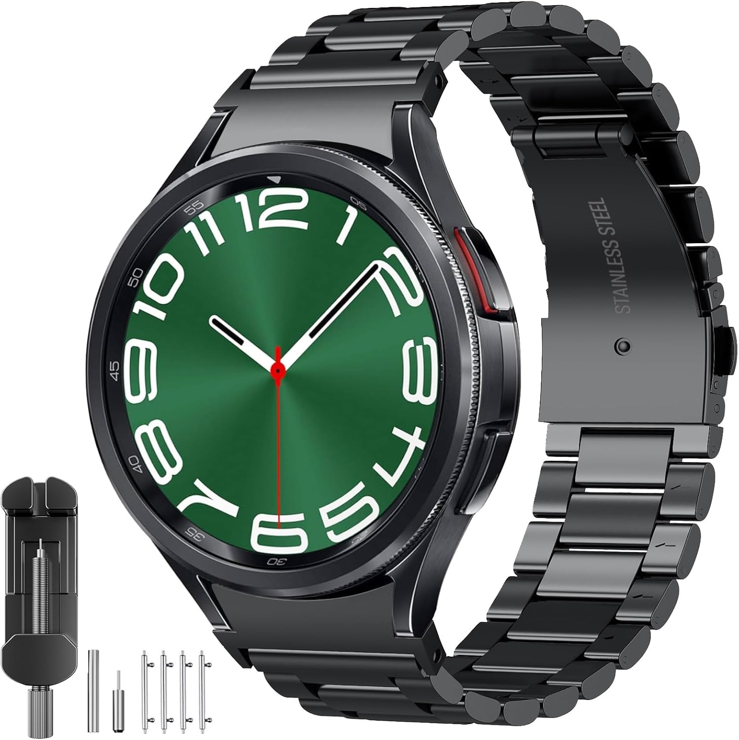 SUNDAREE Band Compatible with Samsung Galaxy Watch 7 FE 6 5 4 44MM 40Mm/Watch 6 4 Classic 47MM 43MM 46MM 42MM/5 Pro 45MM Lte,No Gap Men Women Stainless Steel Metal Replacement Watch Strap,Black