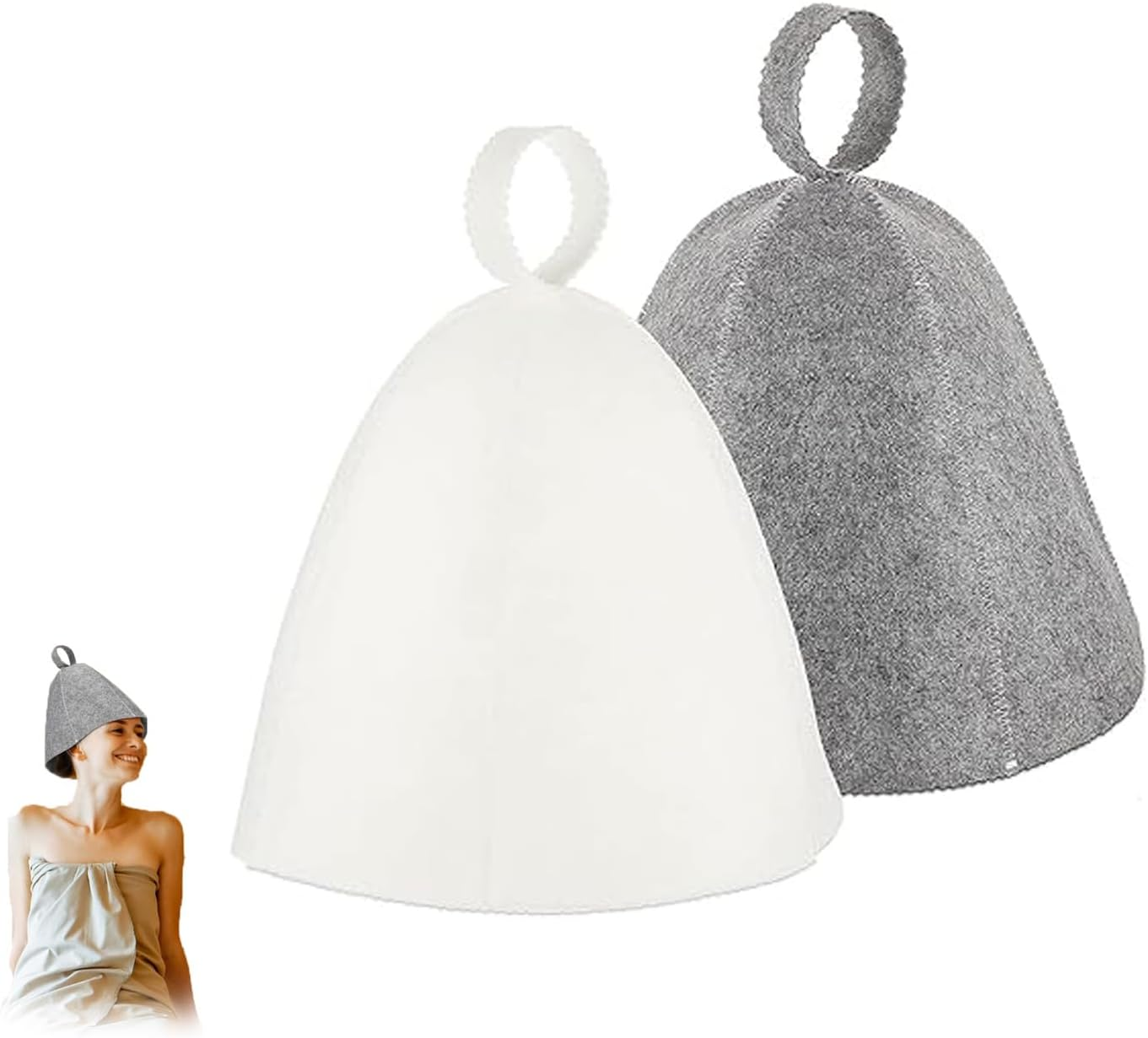 2 Pieces of Sauna Hats,Infrared and Steam Room Caps,Unisex,Wool Felt Sauna Head Protection Hats, Sweat Room Hair Protection,Bathing Caps(Grey, White) image number 1