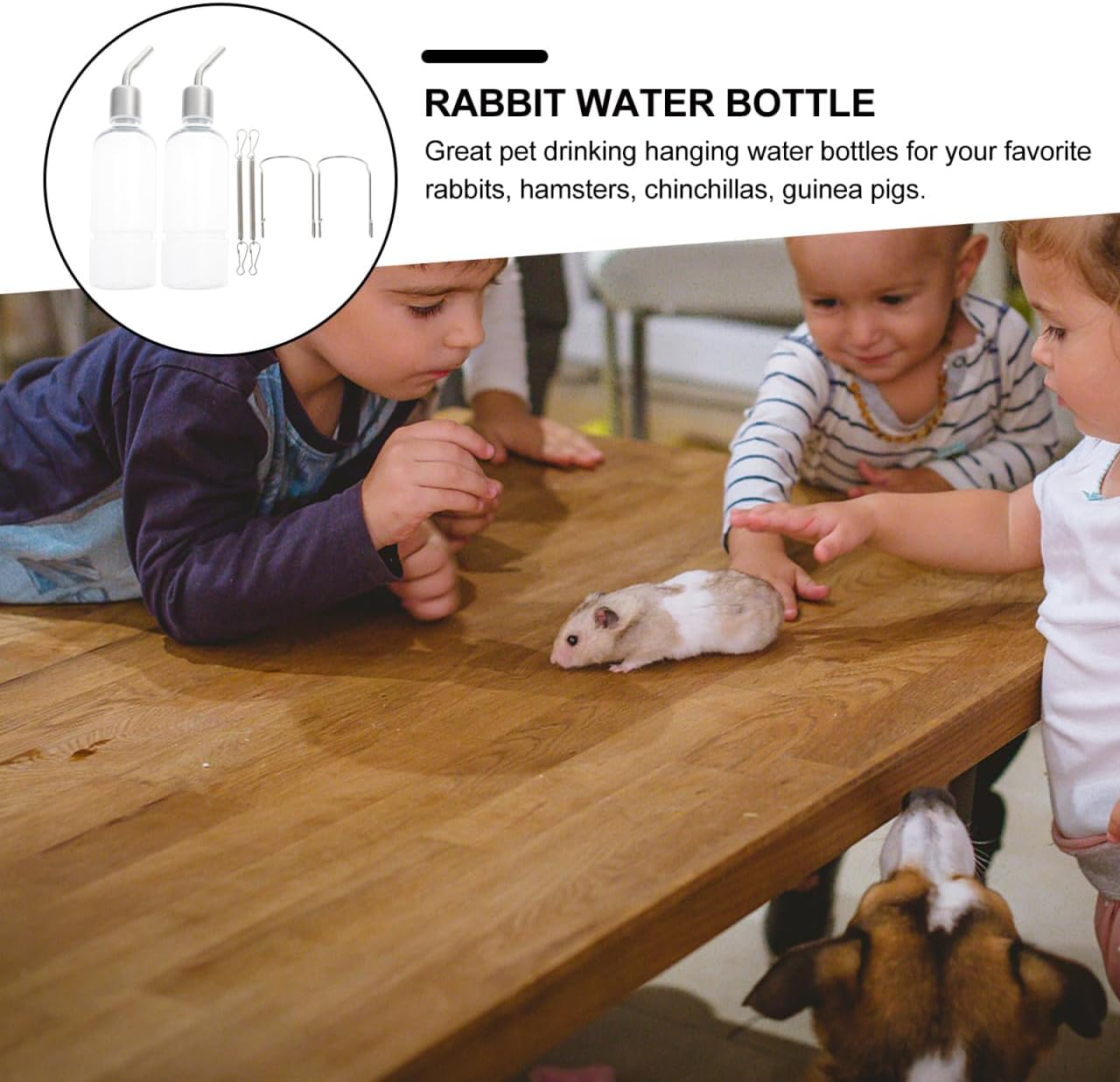 GANAZONO 2Pcs Rabbit Water Bottle Hanging Water Feeder Dispenser Plastic Adjustable Pet Drinking Bottles for Guinea Pigs Chinchillas Small Animals image number 3