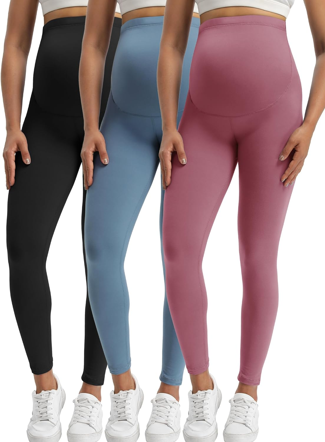 Buttergene Women'S Maternity Leggings over the Belly Pregnancy Active Wear Workout Yoga Tights Pants, 2Pack