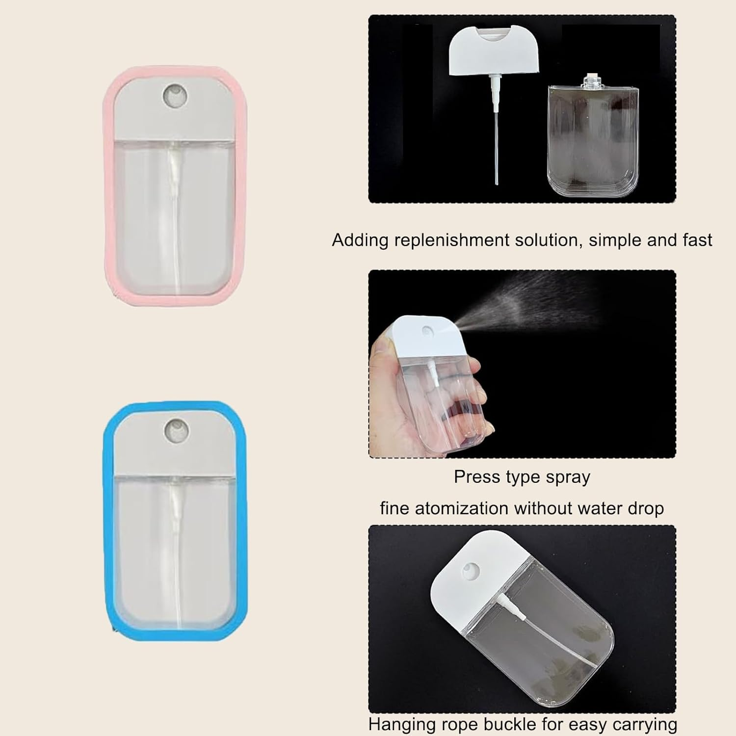 AYAITEE 3 Pack Refillable Spray Bottle,50Ml Ultra Thin Travel Spray Bottles with Keychain & Silicone Case,Card Spray Bottle,Leak Proof Fine Mist Spray Bottle for Perfume, Water, Hand Sanitizer image number 2