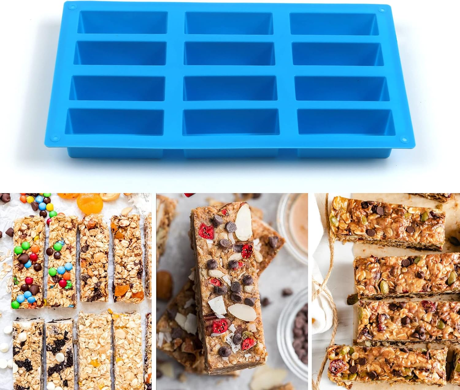 Sidosir 3Pcs Granola Mold, 12-Cavity Rectangle Silicone Molds for Energy and Large Granola image number 3