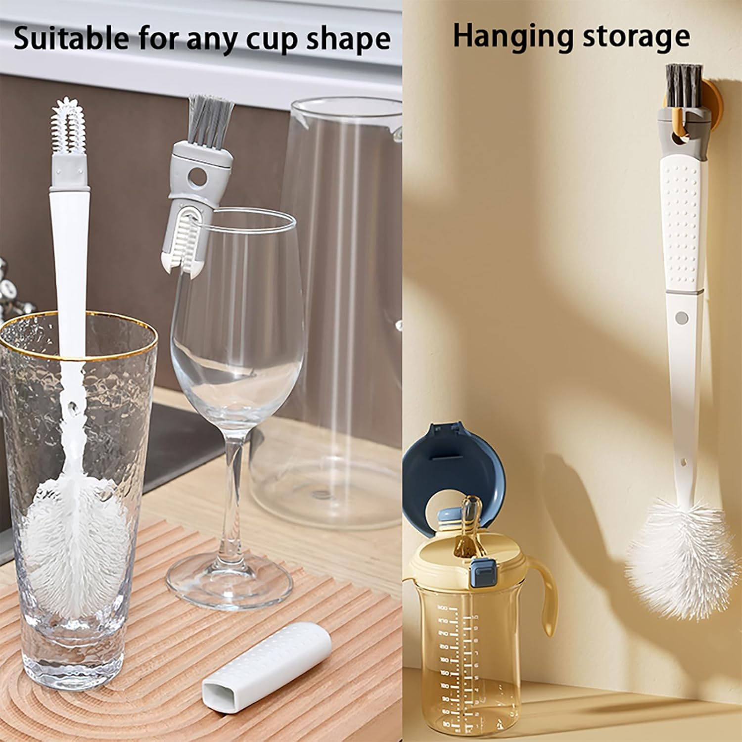 Aofly 5-In-1 Reusable Cleaning Brush & Water Bottle Cleaner & Baby Bottle Brush, Soft Nylon Bristles, Food-Grade Silicone Bottle Brush, Portable Design (White) image number 4