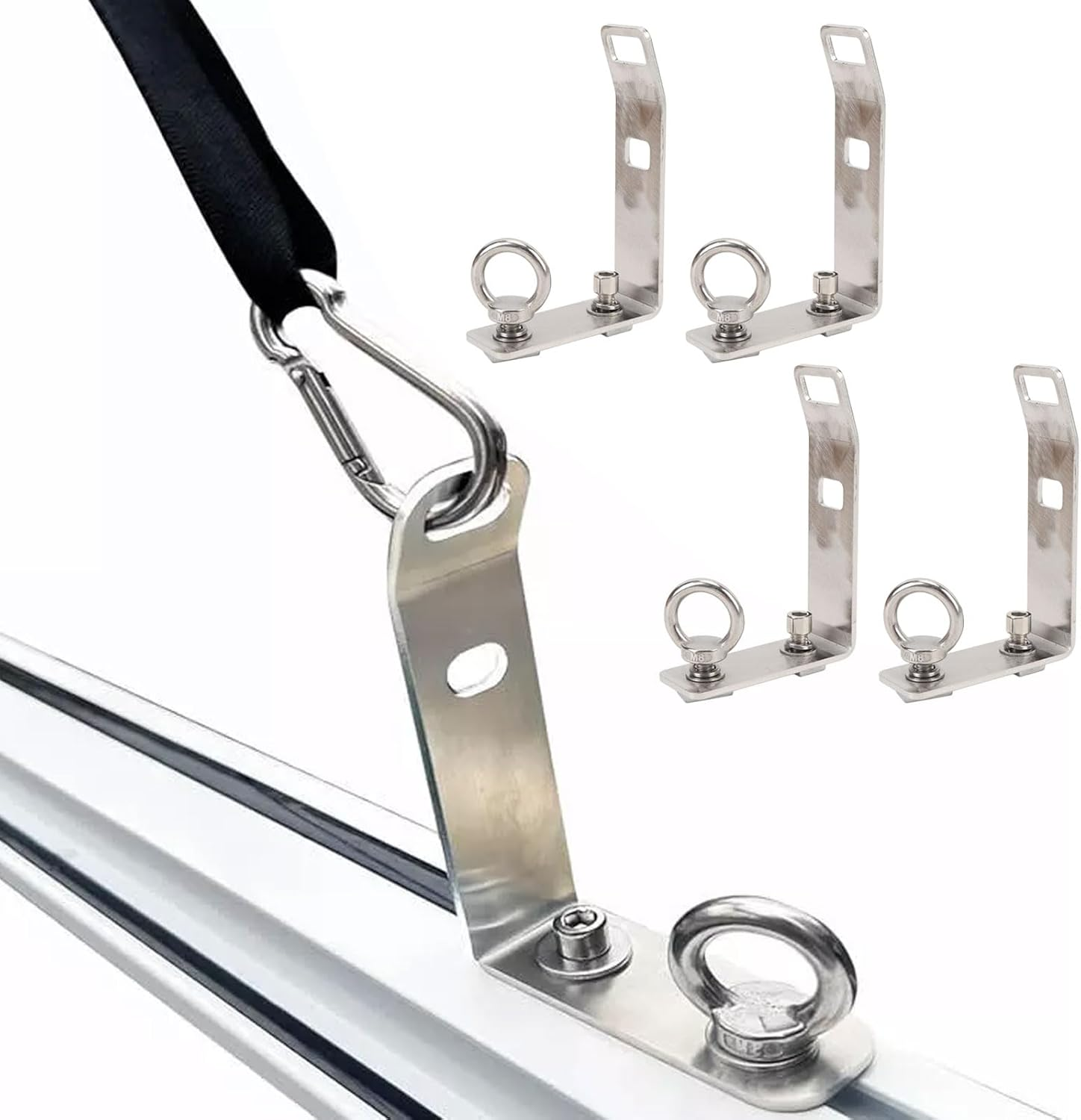 4Pcs Load Stops Replacement T-Slot Truck Cross Bar, 304 Stainless Steel Roof Rack Cross Bar Tie down for Ladder Firewood Skis Kayak image number 5