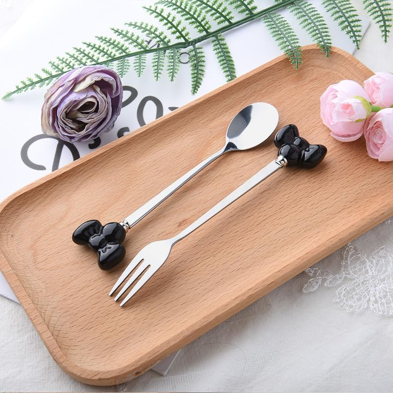 Fork Spoon Set Bowknot Handle Cutlery Flatware Set for the Home Coffee Tea Spoons Dessert Cake Forks for Wedding Tea Party Birthday Gifts for Family Best Friends Fork and Spoon image number 4