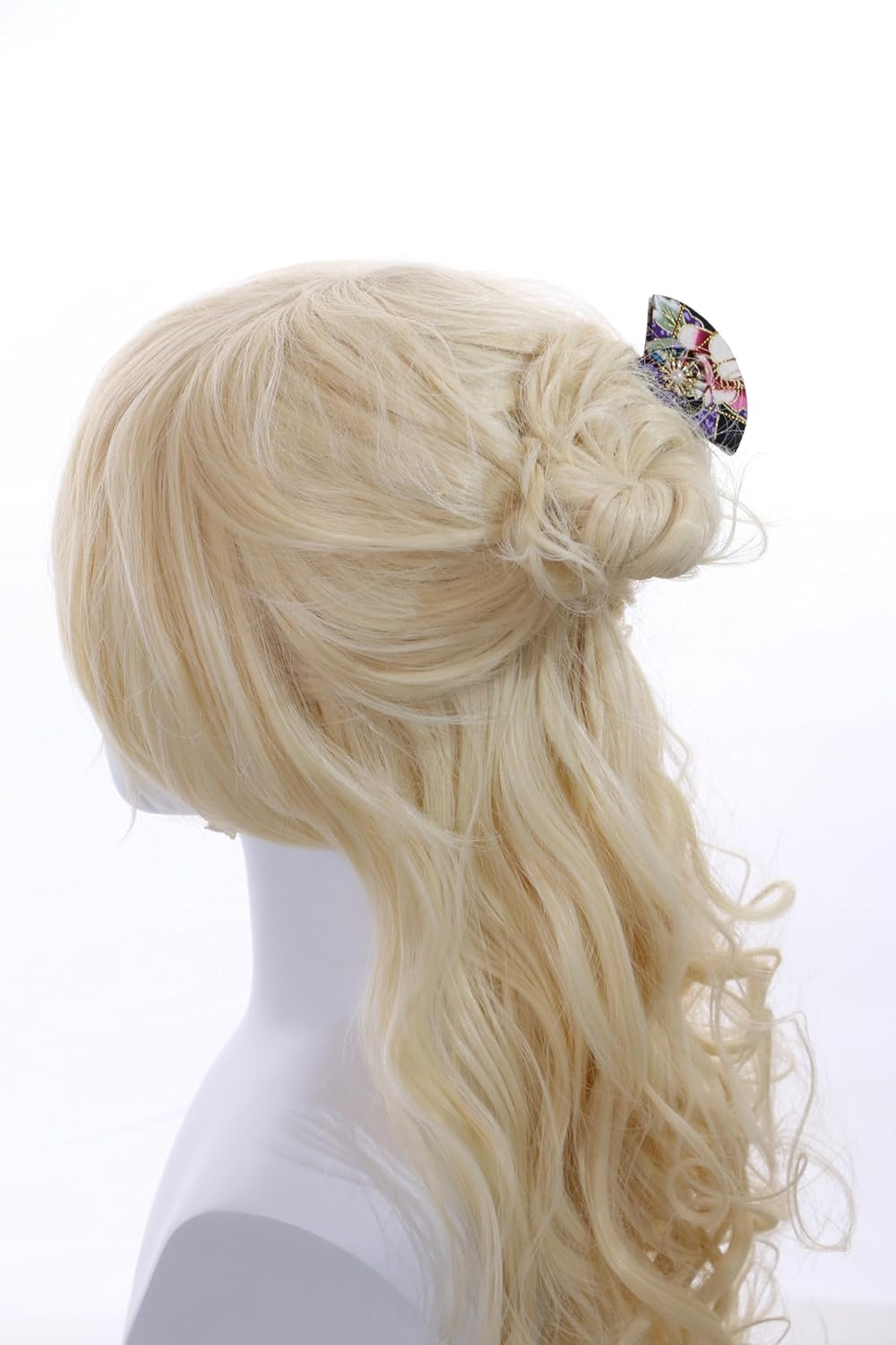 C-121-1 Black Colourful Hair Pin Fan Shape Pin Hair Pin Fabric Flower Sakura Japan Geisha Kimono Accessory image number 3