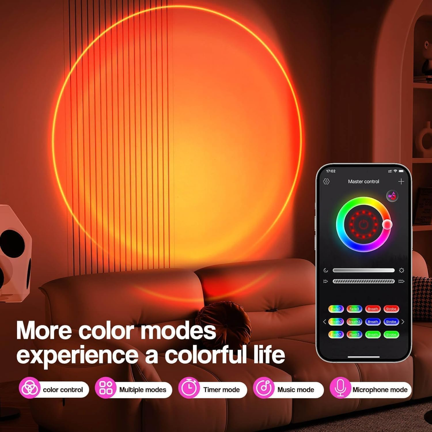 Sunset Lamp,Led Sunset Light,16 Colors Changing APP Control Sunset Lamp Projector,Sunlight Lamp Rainbow Night Light Projector for Room Photography Party (16 Color APP) - 16 Color App image number 4