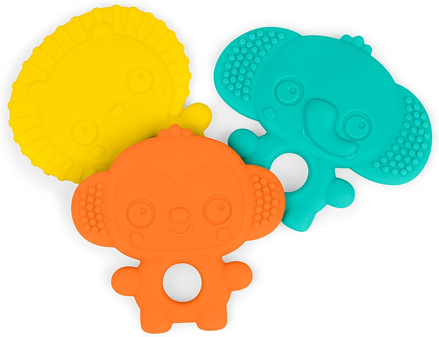 Bright Starts Gummy Buddies 3-Pack Textured Teethers - Bpa-Free Elephant, Lion, Monkey - Unisex, 3 Months +