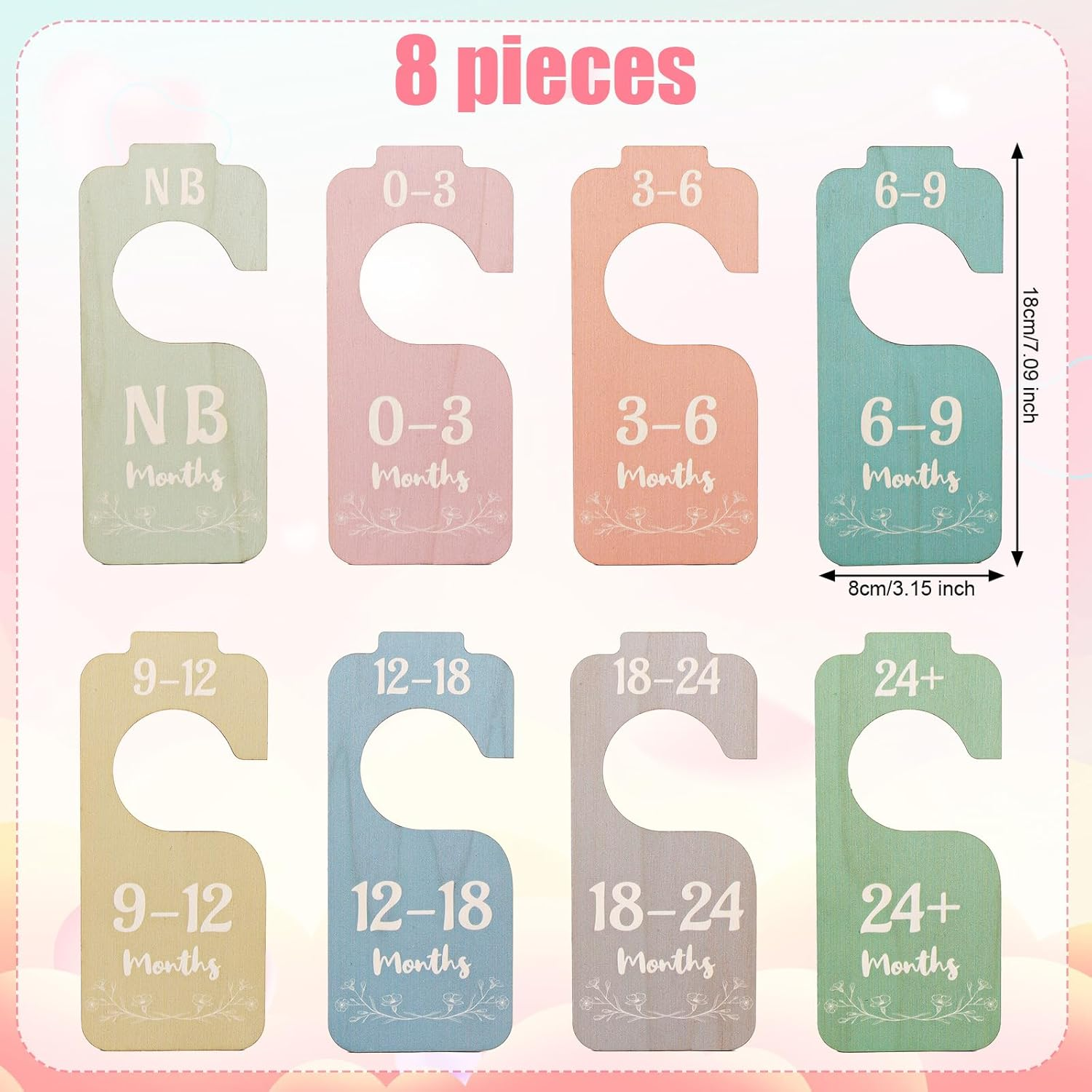8Pcs Baby Clothes Dividers, 8 Colors Baby Wardrobe Dividers Wooden Double-Sided Baby Closet Dividers Baby Clothes Organizer Dividers Nursery Hanger Dividers from Newborn to Toddler image number 1