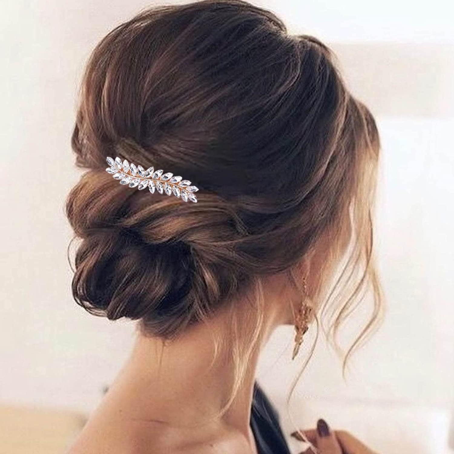 Yheakne Crystal Wedding Hair Clip Barrette Gold Rhinestone Hair Clip Clips Bling Bridal Headwear Decorative Head Clip Crystal Hair Clip Shiny CZ Bridal Hair Accessories for Women and Girls (Gold) - Silber image number 4