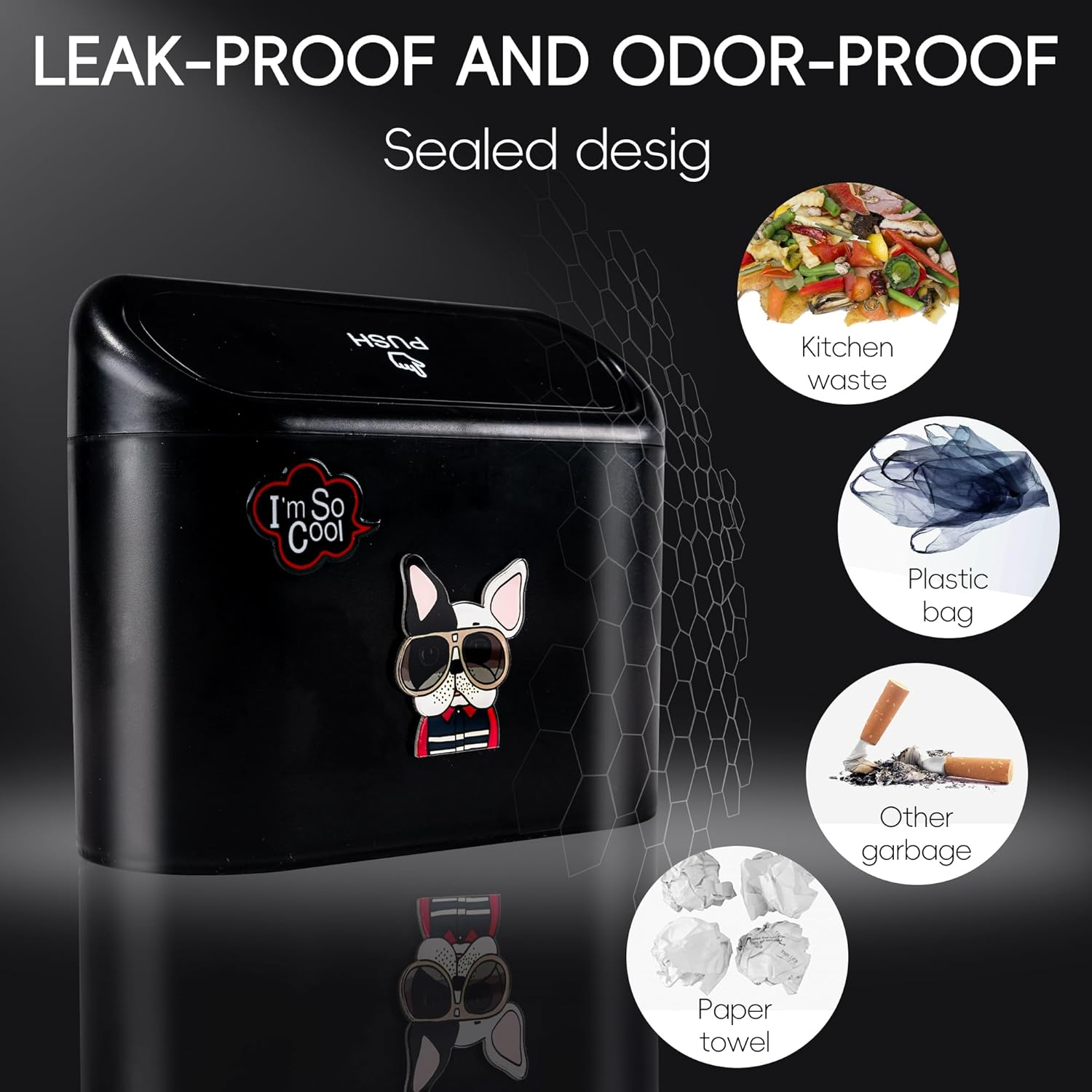 Car Trash Can with Lid ABS Leakproof Vehicle Garbage Bin Cool Dogfighting Pattern Storage Bucket with 100Pcs Trash Bags for Front Back Seat Centre Console Accessories Suitable for Car Home Office image number 6