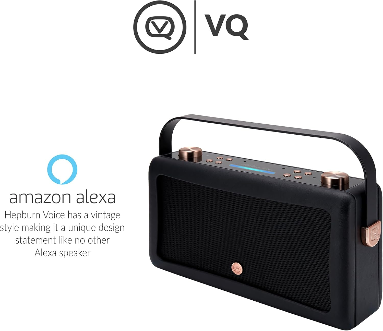 Hepburn Voice Smart Portable Bluetooth Speaker with Amazon Alexa Voice Control - VQ 20W Wireless Speaker with 8-Hour Playtime, Aux - Black and Copper image number 2