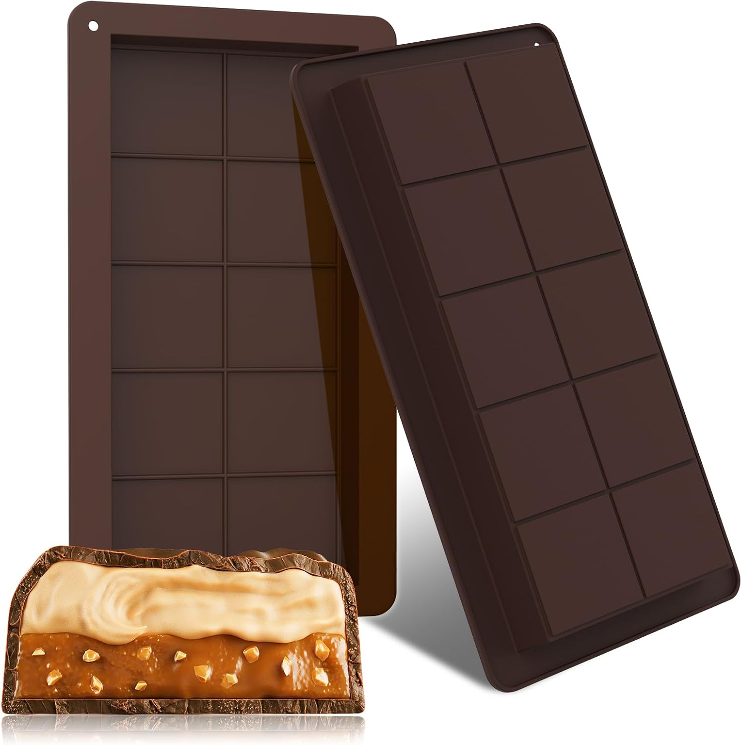 2PCS Chocolate Moulds，Geeric Dubai Deep Chocolate Bar Mold Silicone Deep Upgraded Break Apart Non-Stick Easy Release Chocolate DIY Molds Baking Molds for Wax Melts,Candy,Jell