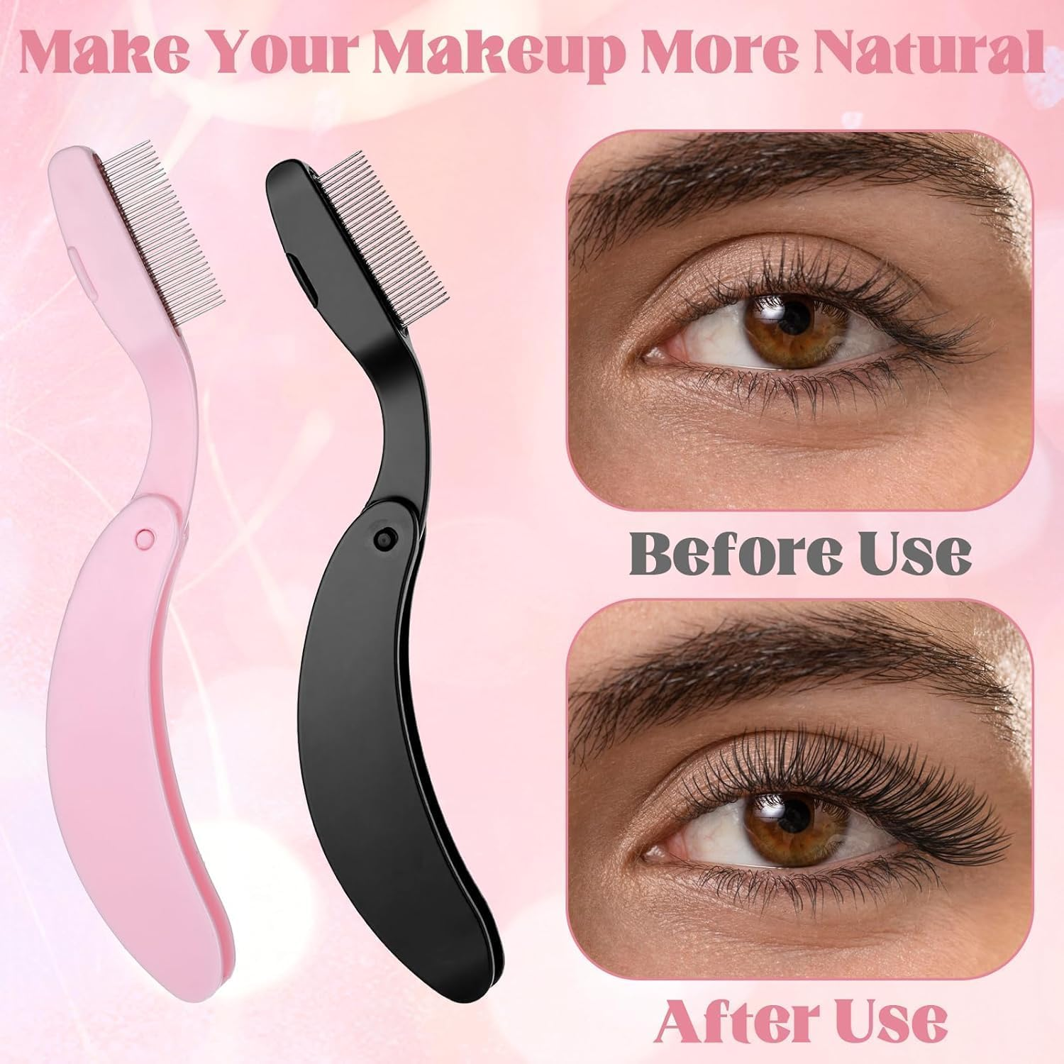 Folding Stainless Steel Metal Teeth Eyebrow Separator Comb, 4Pcs Foldable Eyelash Comb Dense Lash Separator Eyebrow Brush, Folding Eyelash Lash Separator Comb Brush with Metal Teeth for Women image number 2