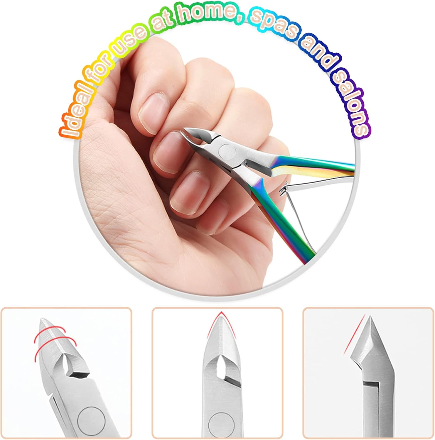 Sularpek Cuticle Cutter, Cuticle Nippers with Cuticle Pusher, Professional Stainless Colorful Steel Cuticle Remover Tool Set for Manicure and Pedicure (3Pcs) image number 2