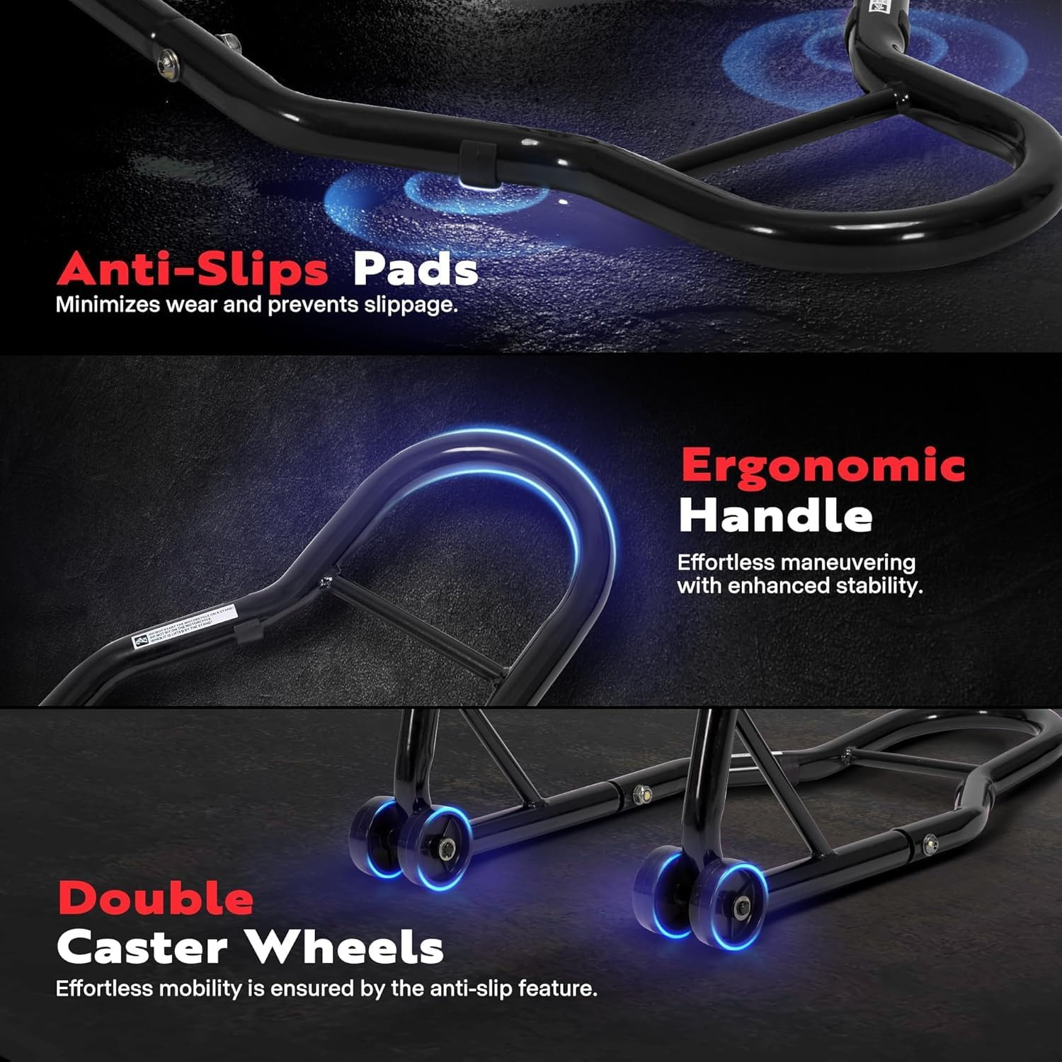 Motorcycle Stands, 400Kg Capacity Front Rear Wheels Lift Combo with U+L Adjustable Swingarm Spool, Heavy Duty Paddock Stands for BMW Suzuki Yamaha Honda Kawasaki, Black image number 5