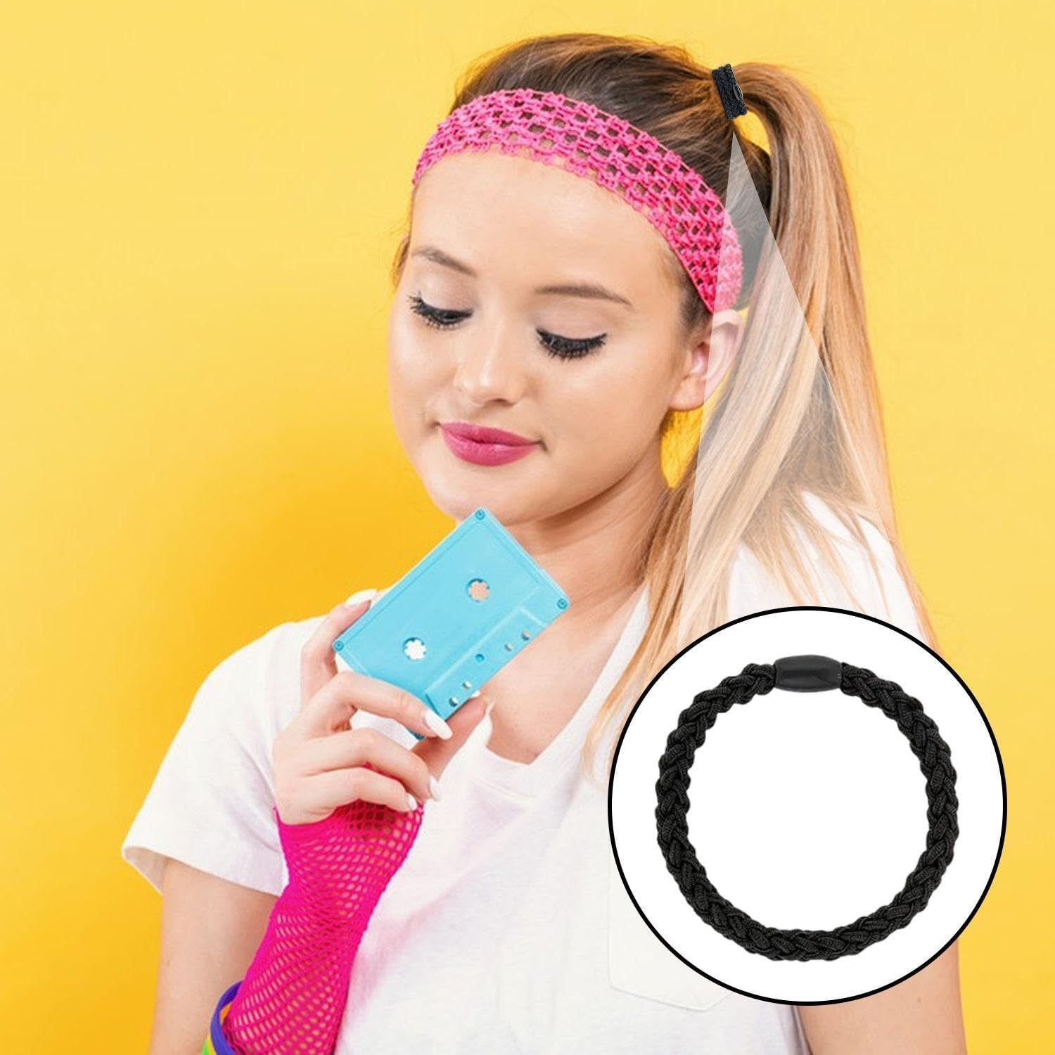 Pack of 20 Black Braided Hair Bobbles Elastic Hair Ropes Ponytail Hair Bobbles Simple Design Hair Bobbles Hair Fixing Tools image number 5