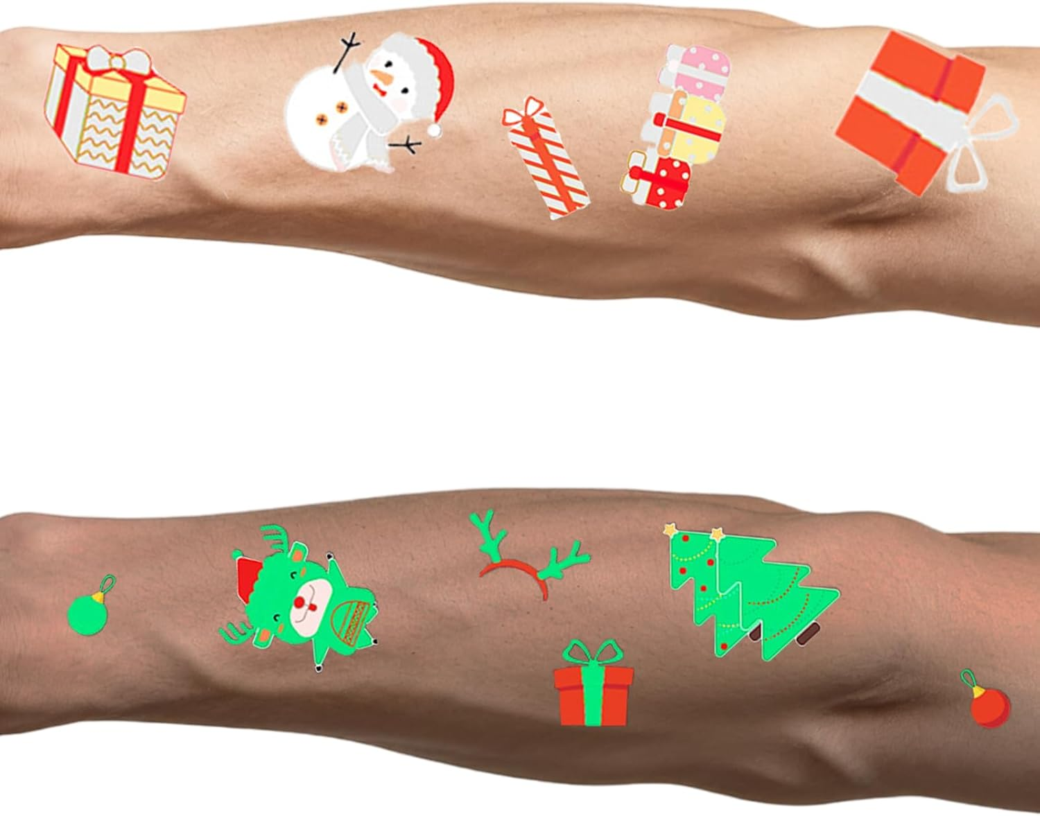10 Sheets 120 Pcs Christmas Luminous Temporary Tattoos Stickers - Glow in the Dark Christmas Decorations Tattoos Stickers for Kids, Christmas Party Favors Stocking Stuffers Gifts for Boys and Girls image number 2