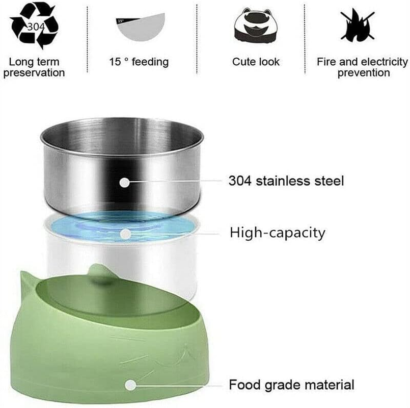 AIMALL Pet Dog Cat Food Bowl Raised No Slip Stainless Steel Tilted Water Food Feeder - Non-Slip & Bpa-Free for Healthy Feeding - Green image number 4