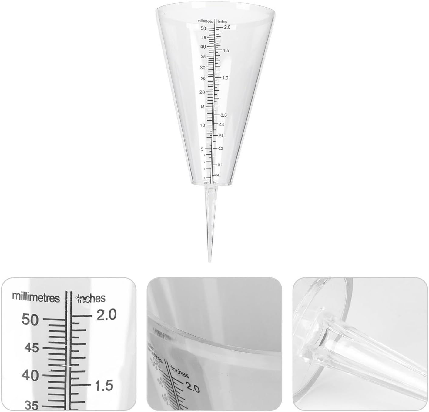 Rain Gauge with Double Scale Conical Outdoor Rainfall Measuring Cup with Ground Spike Easy Read Transparent Water Level Monitor for Garden Lawn image number 1