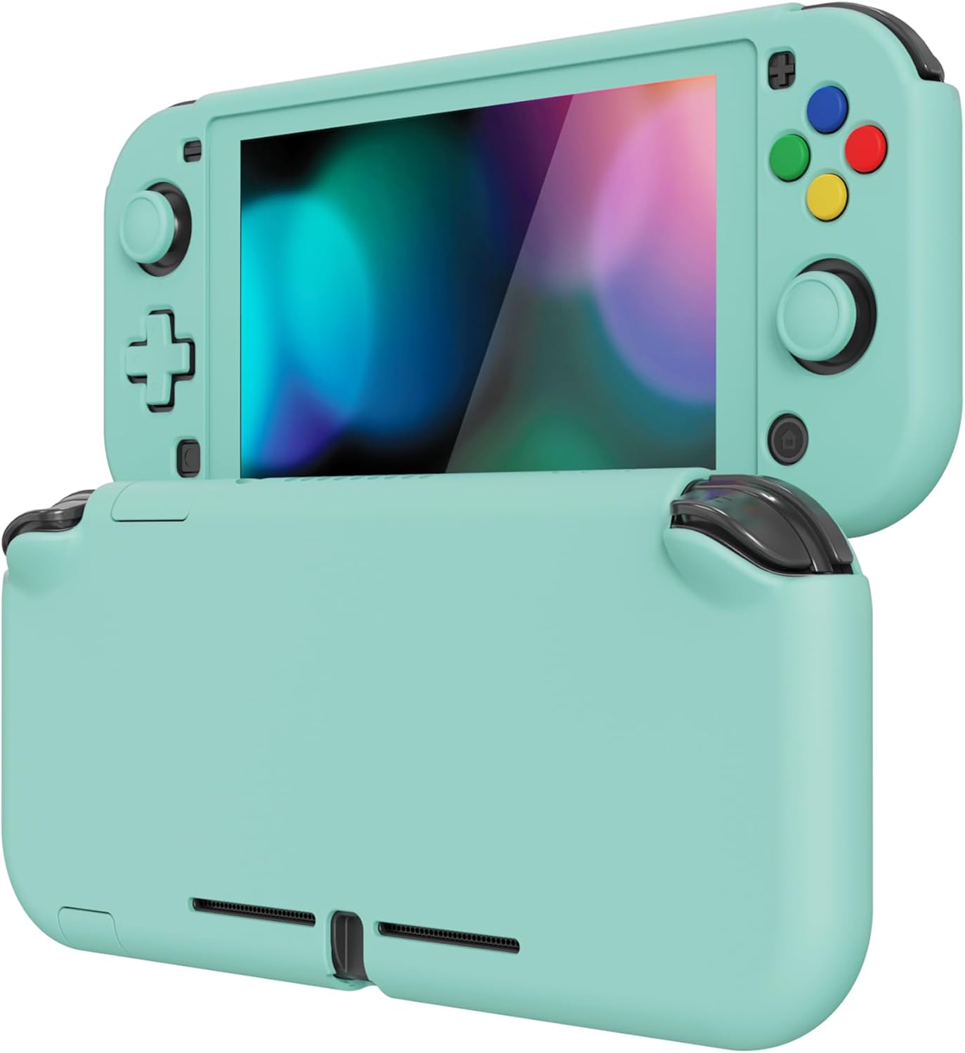 Extremerate Playvital Misty Green Protective Grip Case for Nintendo Switch Lite, Hard Cover Protector for Nintendo Switch Lite - Screen Protector & Thumb Grips & Buttons Caps Stickers Included