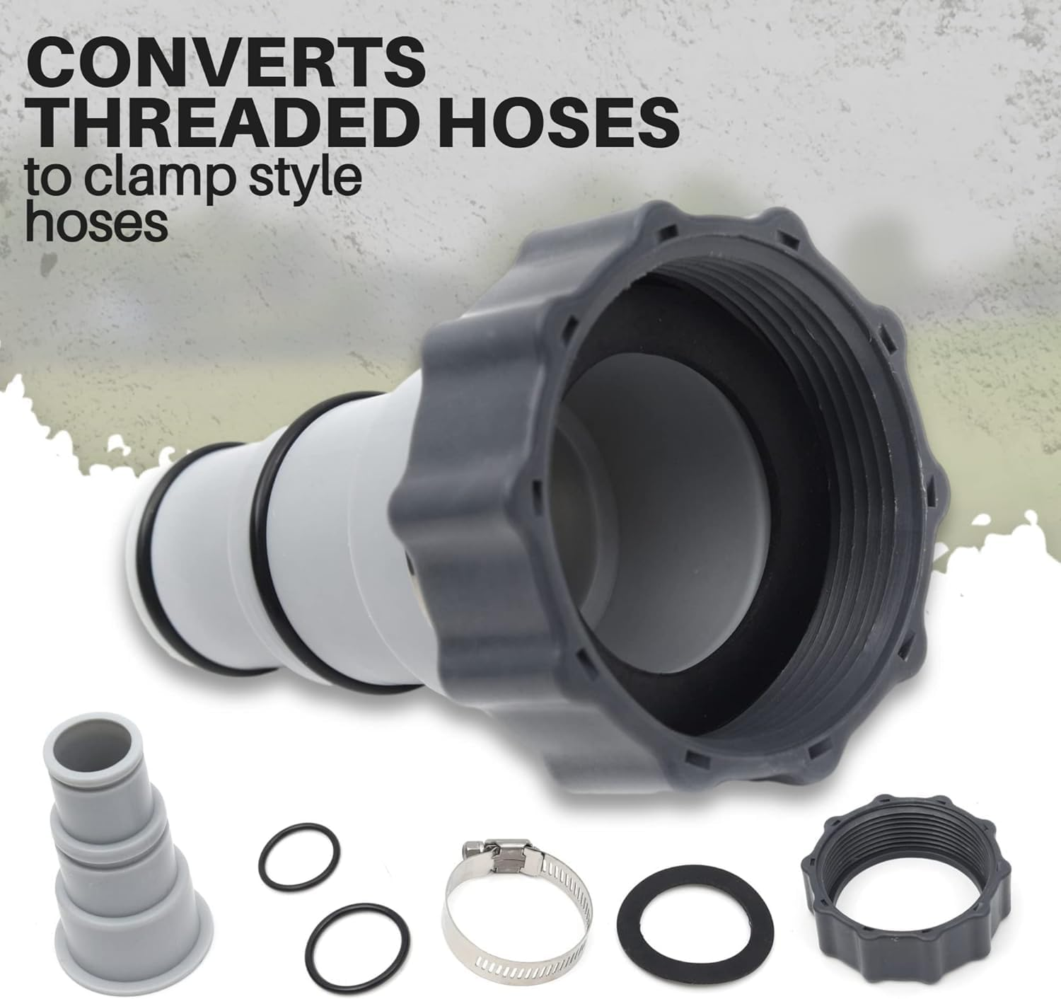 2-Pack Replacement Threaded to Clamp Style Hose Adapter for Intex Pool Sets with 1.5 and 1.25-Inch Hoses - Fits Filter Pumps, Chlorine Generators and Salt Systems with Threaded Hose Connections