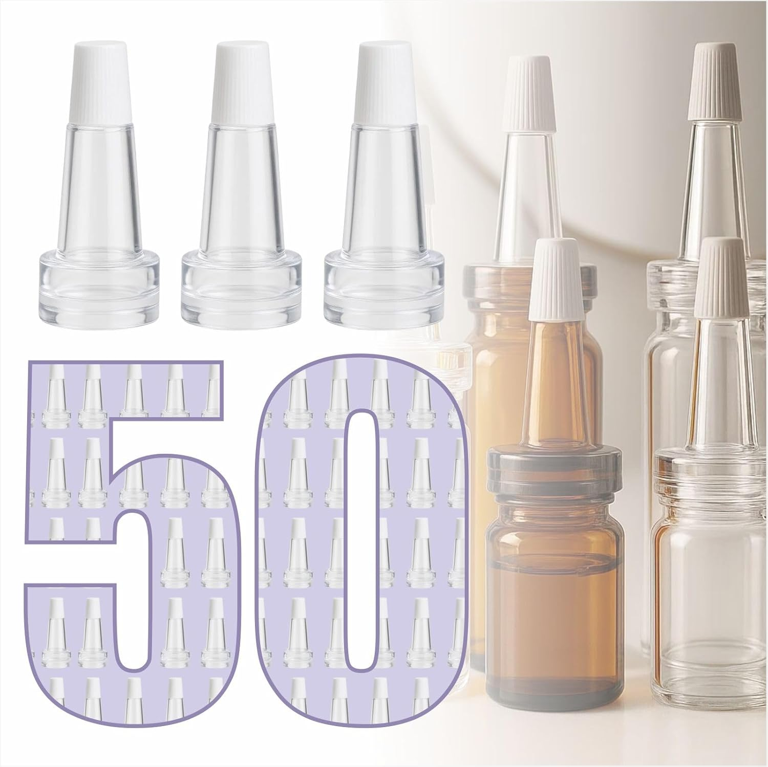 20Mm Glass Bottle Dropper Serum Vial Caps - Essential Oil Bottle Dropper Tips, Leak-Proof Glass Pipette Caps for Cosmetics, DIY Skincare, Perfume(100 PCS) image number 2
