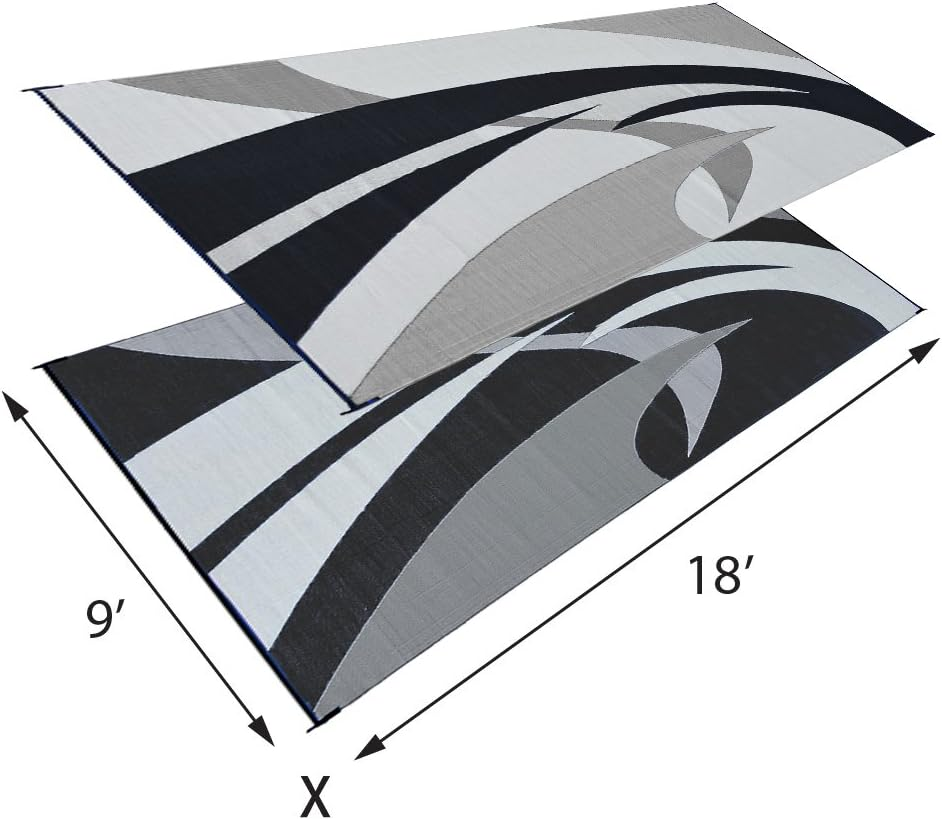 Stylish Camping 159181 9-Feet by 18-Feet Reversible Mat, Plastic Straw Rug, Large Floor Mat for Outdoors, RV, Patio, Backyard, Picnic, Beach, Polypropylene (PP), Camping (Black/White) image number 5