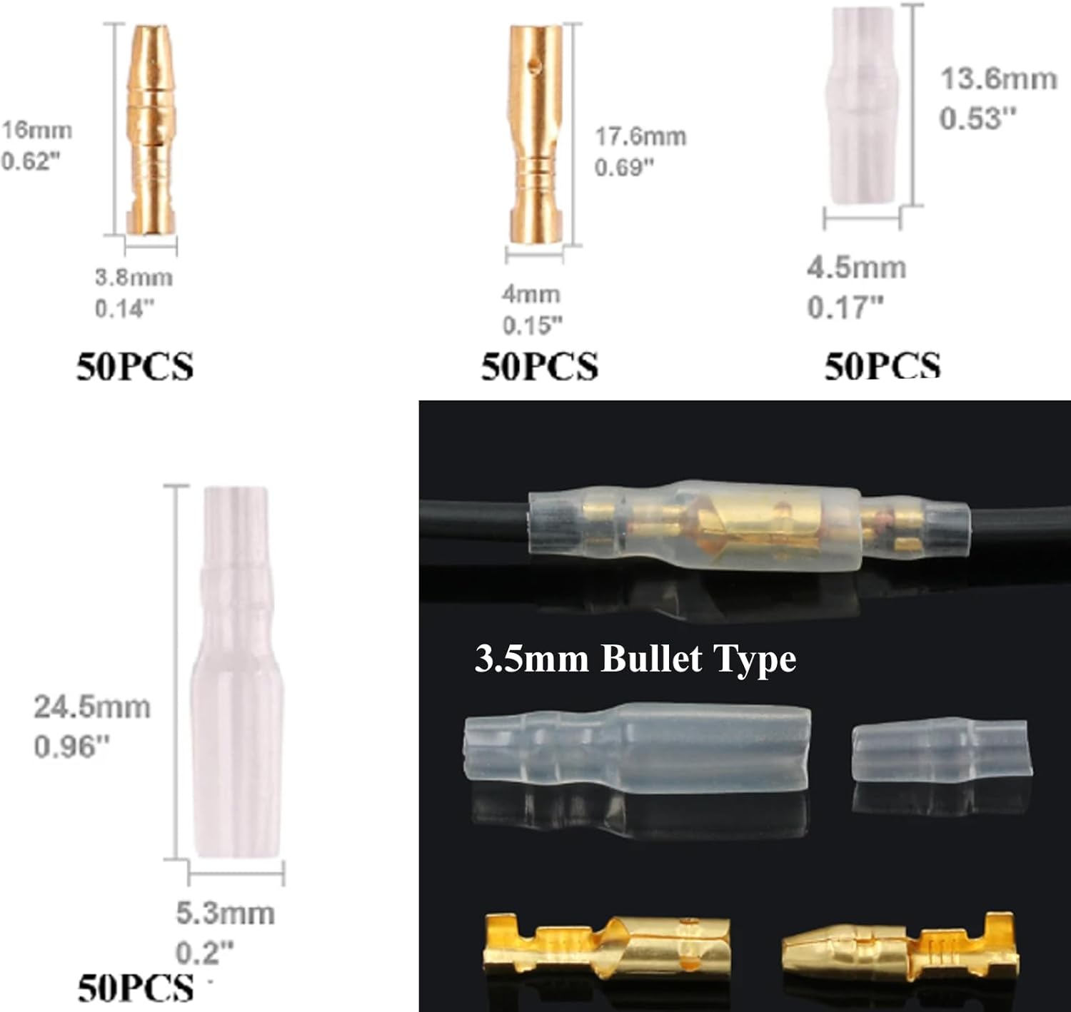 1000Pcs Insulated Spade & Bullet Connectors Set; 2.8Mm 3.5Mm 3.9Mm 4.8Mm 6.3Mm Male and Female Terminals and Insulation Sleeve Kit Copper Electrical Wire Wrap Crimp Splice with Nylon Sleeves &hellip; image number 6