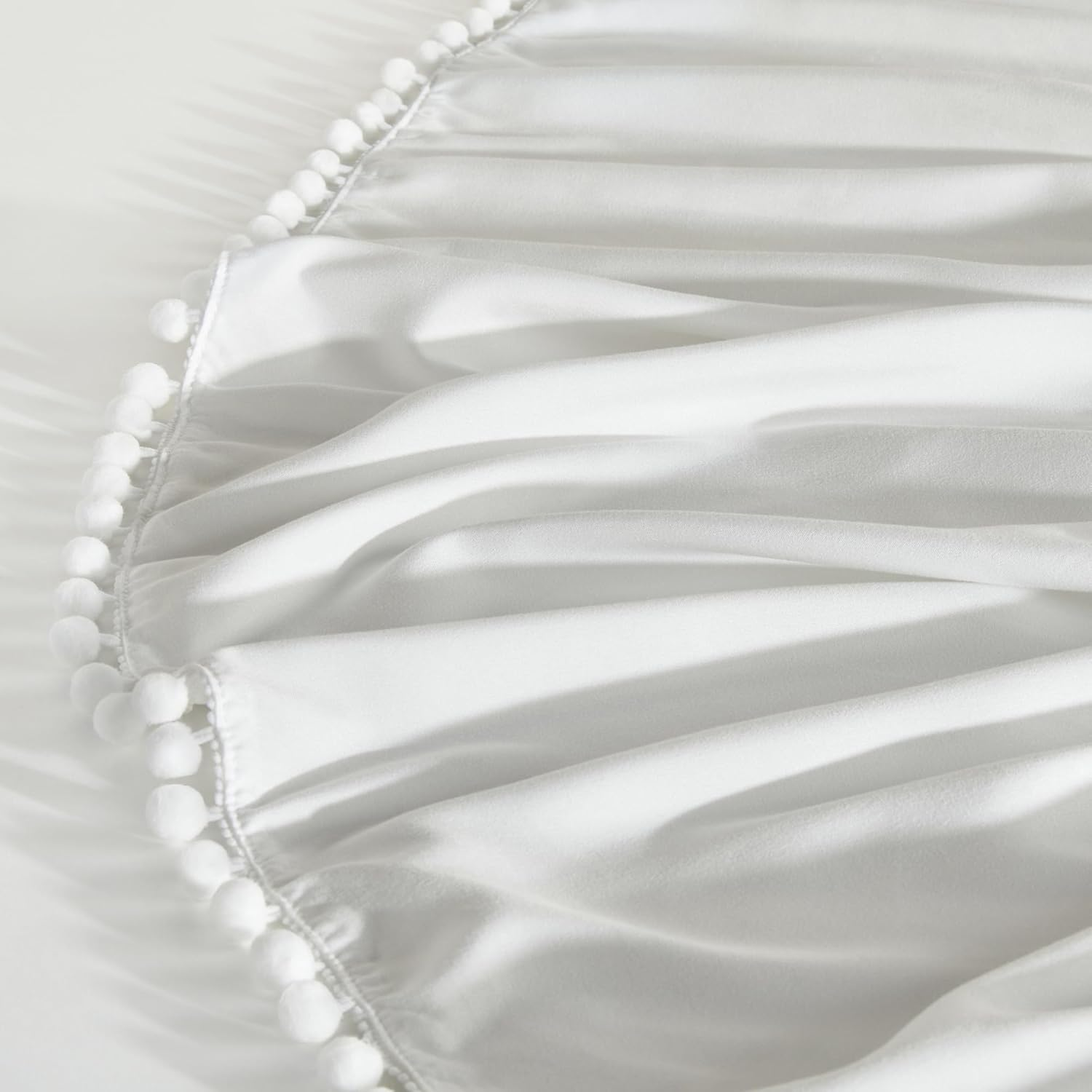 TILLYOU Baby Crib Skirt Girls Boys, Ruffled Bed Skirt with Pompoms, 28&rdquo;X 52&rdquo;, 14'' Drop, White image number 4