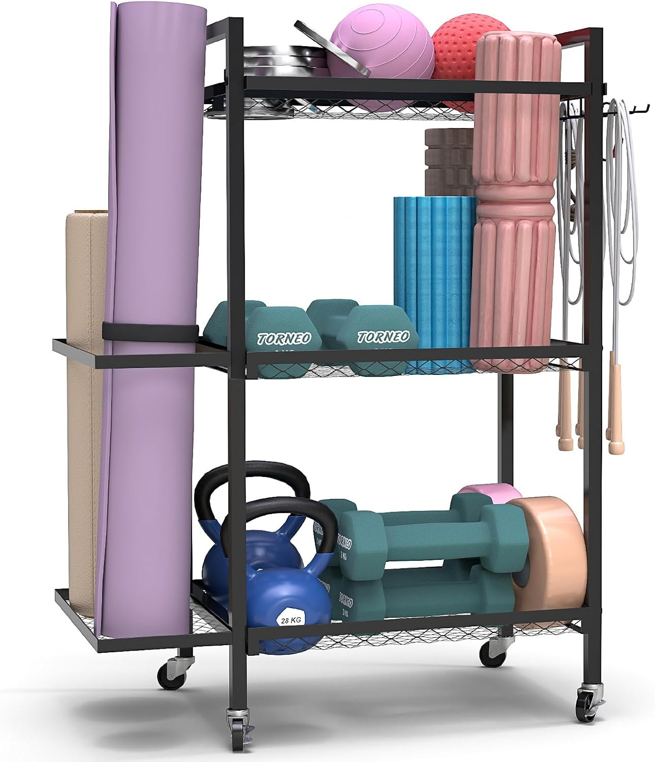 Yoga Mat Storage Sports Mat Exercise Equipment Storage Basket Training Equipment Yoga Mat Fitness Dumbbell Organiser Shelf Storage Basket Storage Rack Trolley image number 5
