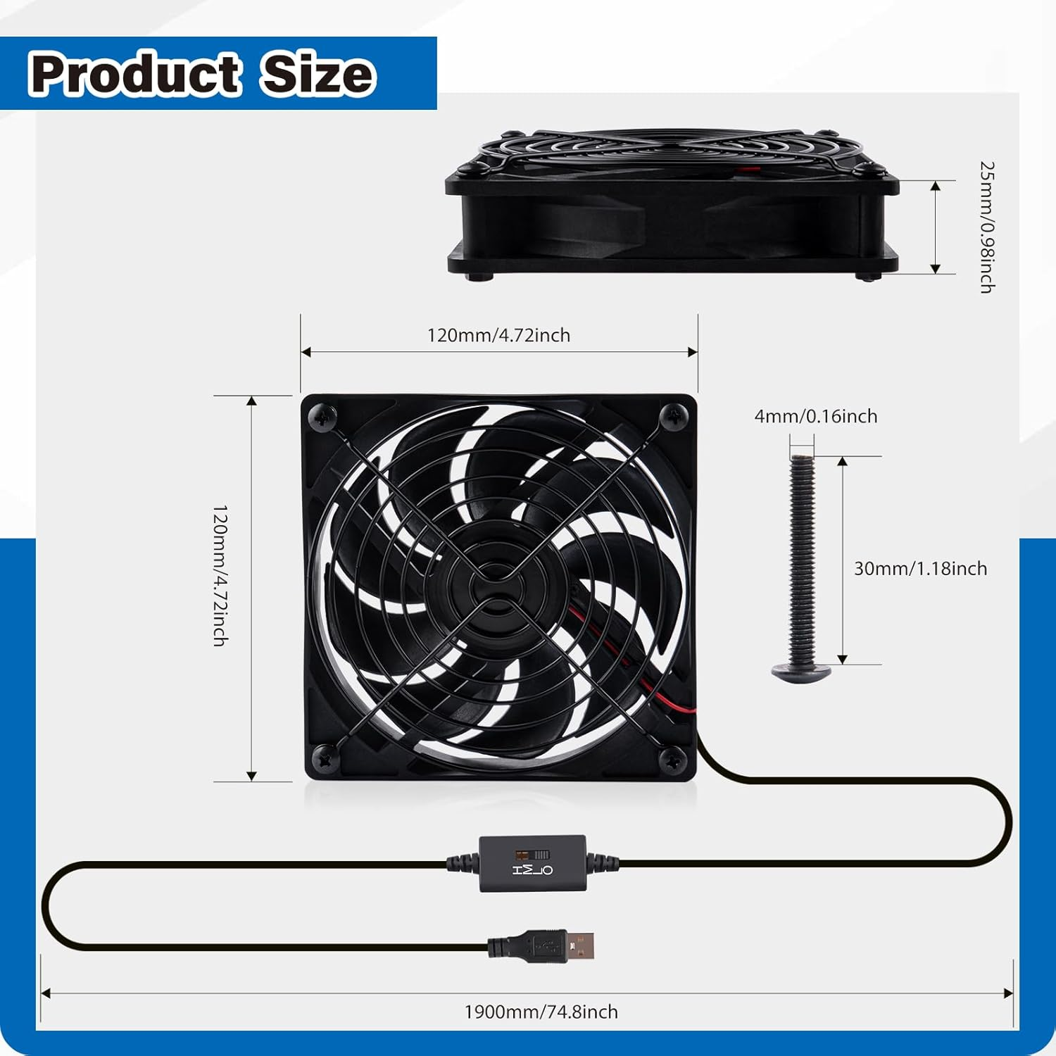 Geeekpi Deskpi Rackmate Accessories 120Mm USB PC Fan 5V with L/M/H 3-Degree Speed Switch Portable High Airflow Cooling Fan USB Computer Fan for Router Modem Receiver DVR Playstation Xbox TV Box image number 5