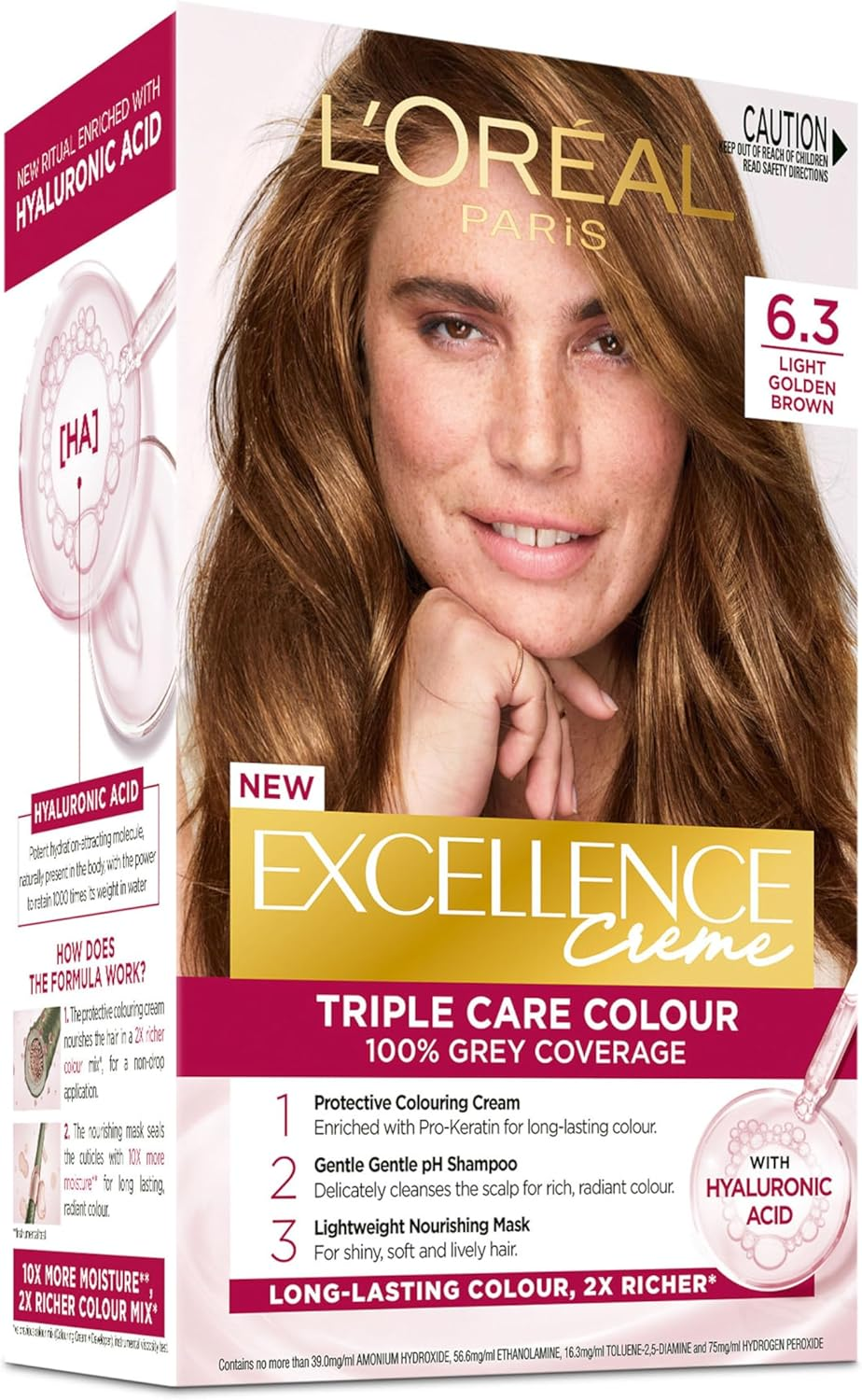 L'Oreal Paris Excellence Creme, 6.3 Light Golden Brown (100 Percent Grey Coverage)