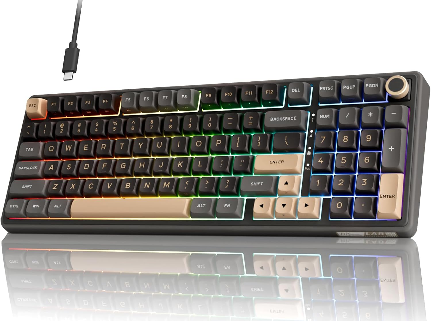 RK ROYAL KLUDGE R98 Pro Creamy Gaming Keyboard, 96% Wired Mechanical Keyboard RGB Backlit with Number Pad and Volume Knob, Gasket Mount, MDA Profile PBT Keycaps, Hot Swappable Pre-Lubed Linear Switch