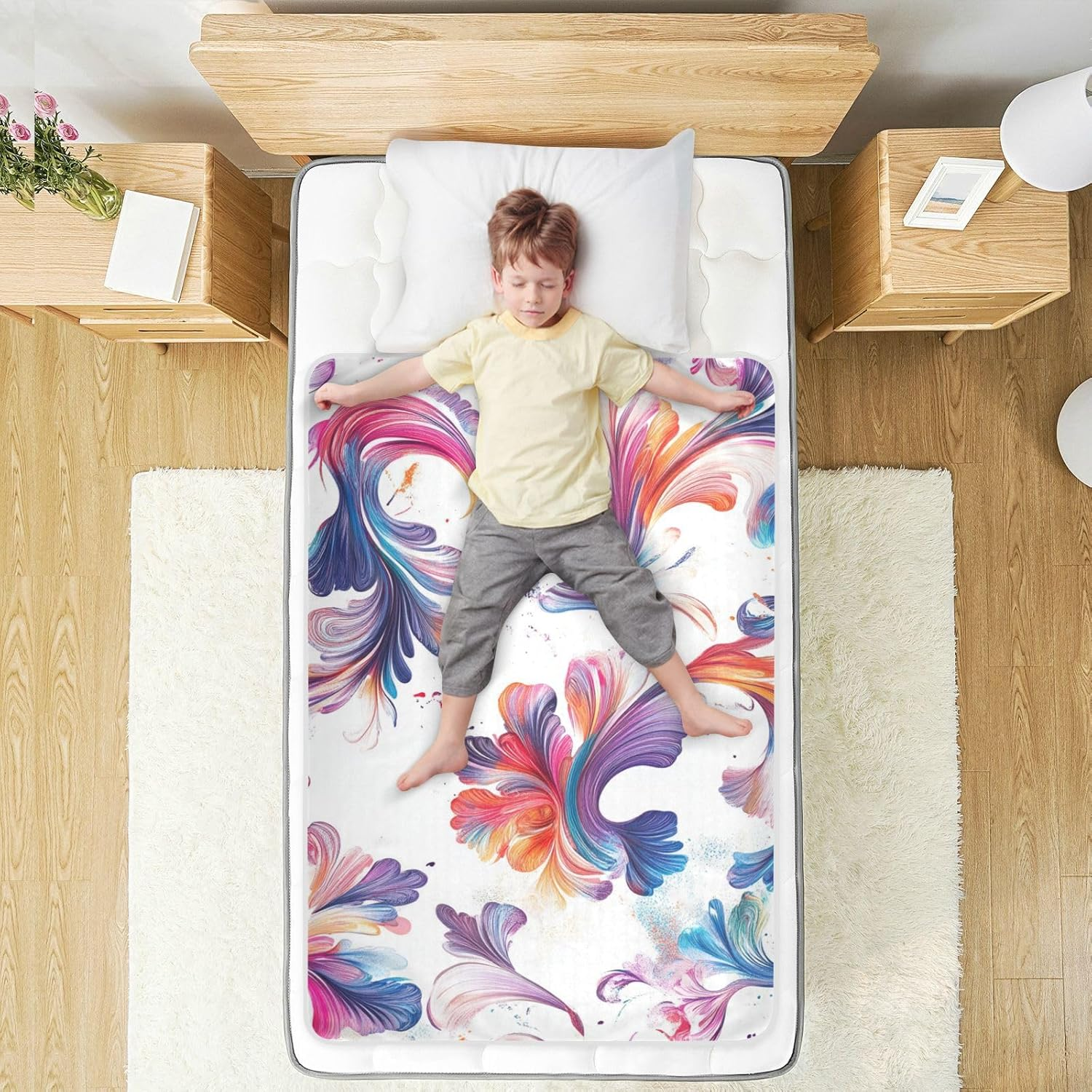 Retro Colorful Pattern Extra Large Resuable Changing Pad Covers Waterproof Washable Bed Wetting Sheet Skin-Friendly Cradle Mattress for Infant Toddler 52" L X 34" W